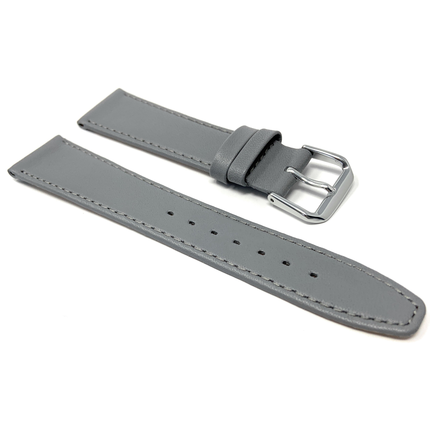 Bandini Classic Thin Leather Smart Watch Band Strap, Stitch For Garmin Venu Sq - 20mm, Grey / Silver Buckle