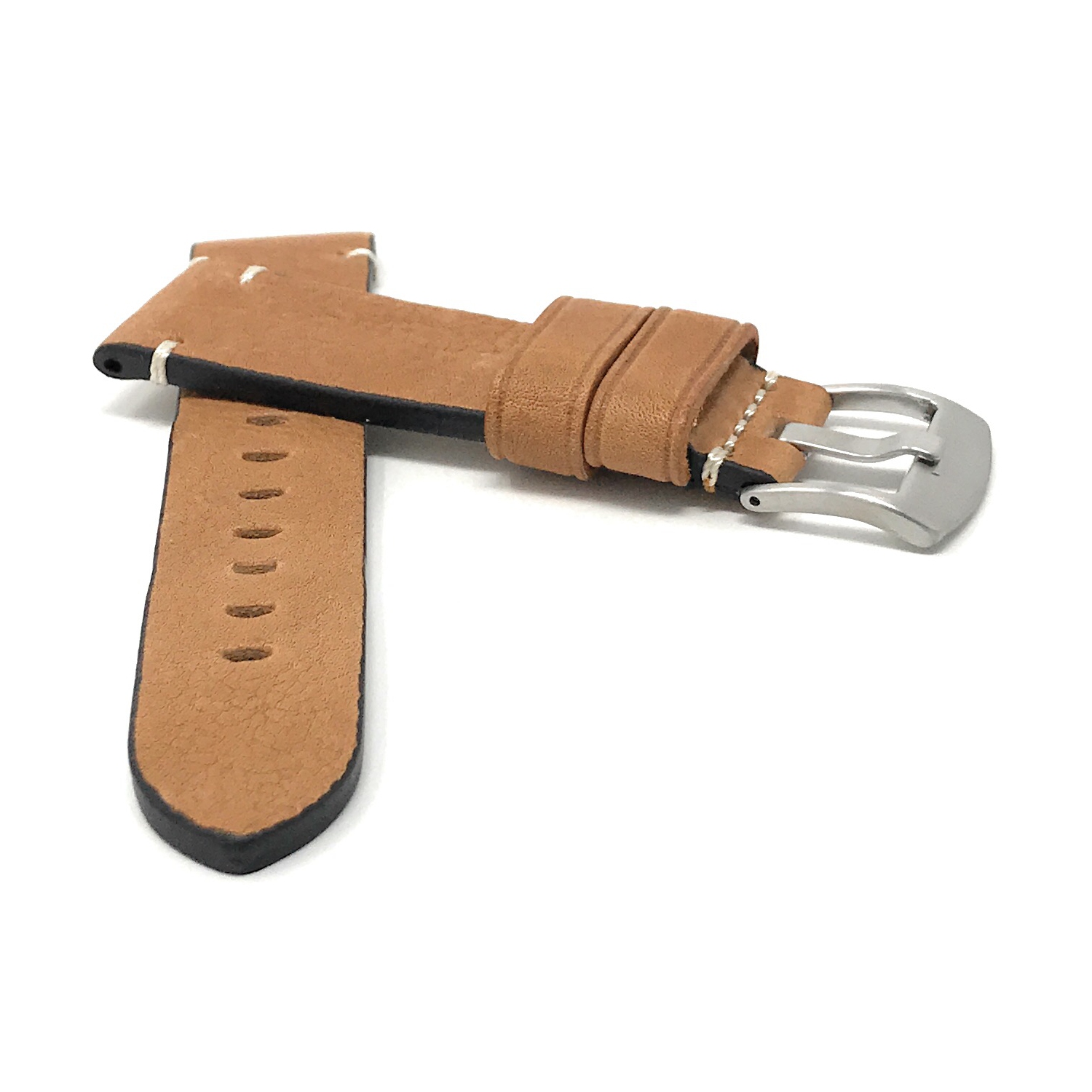 Bandini Bracelet de montre intelligente en cuir vieilli pour homme, couture minimale pour Michael Kors Bradshaw - 22mm, Tan / Boucle Argentée