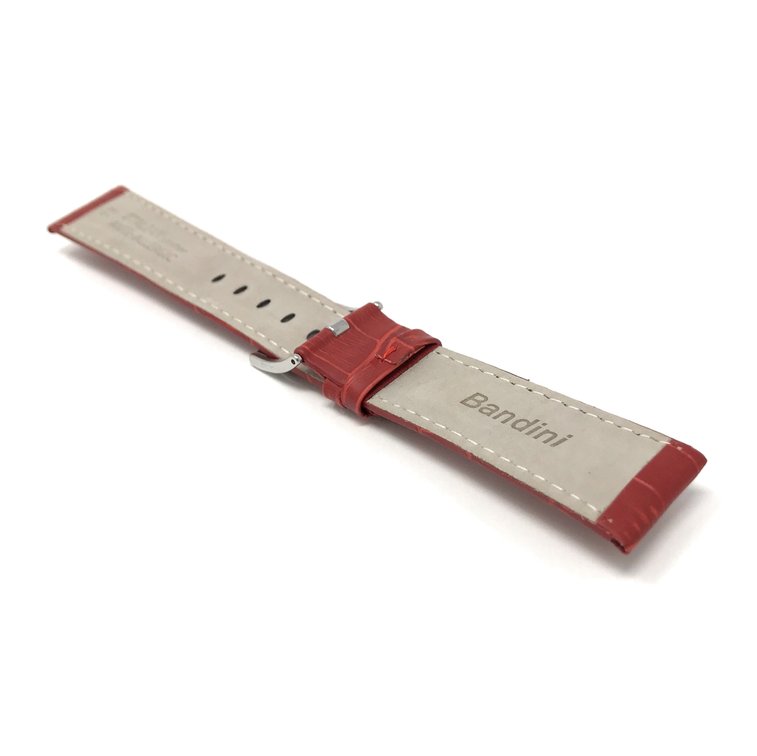 Bandini Bracelet de montre intelligente en cuir motif alligator pour hommes pour Moto360 Gen 3 - 22mm, Rouge / Boucle Argentée