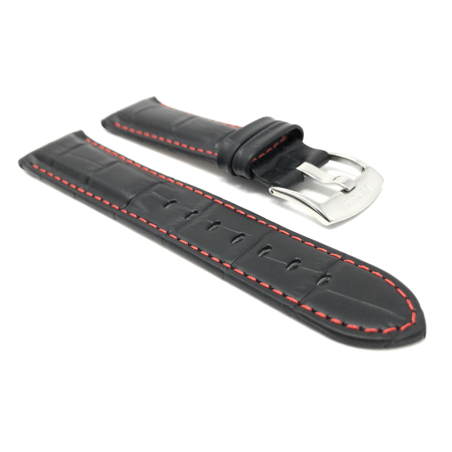 Bandini Bracelet de montre intelligente en cuir pour hommes, motif alligator avec couture pour Fossil Hybird HR Latitude - 24mm, Noir / Rouge /