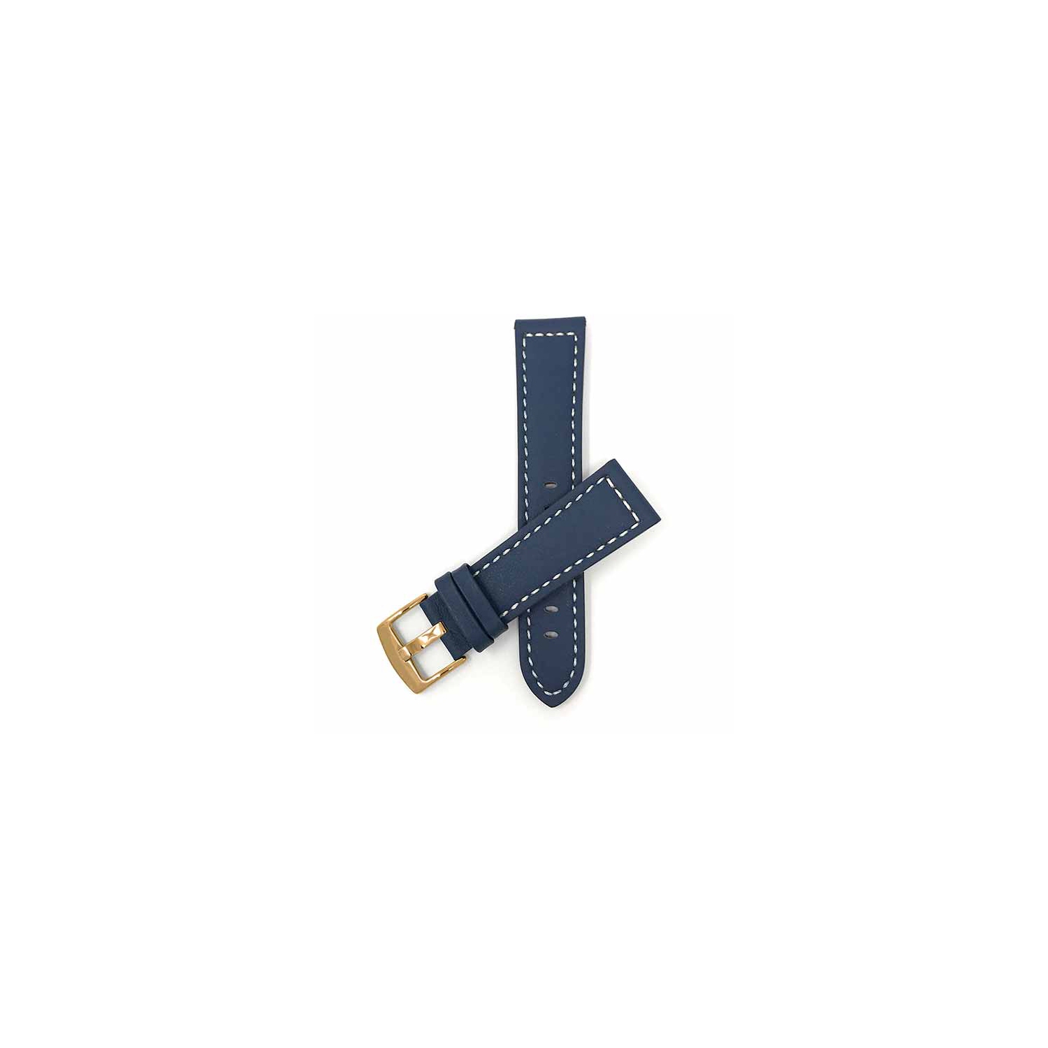 Bandini Thick Leather Racer Smartwatch Strap, White Stitch For Michael Kors MKGO - 20mm, Blue / Gold Buckle