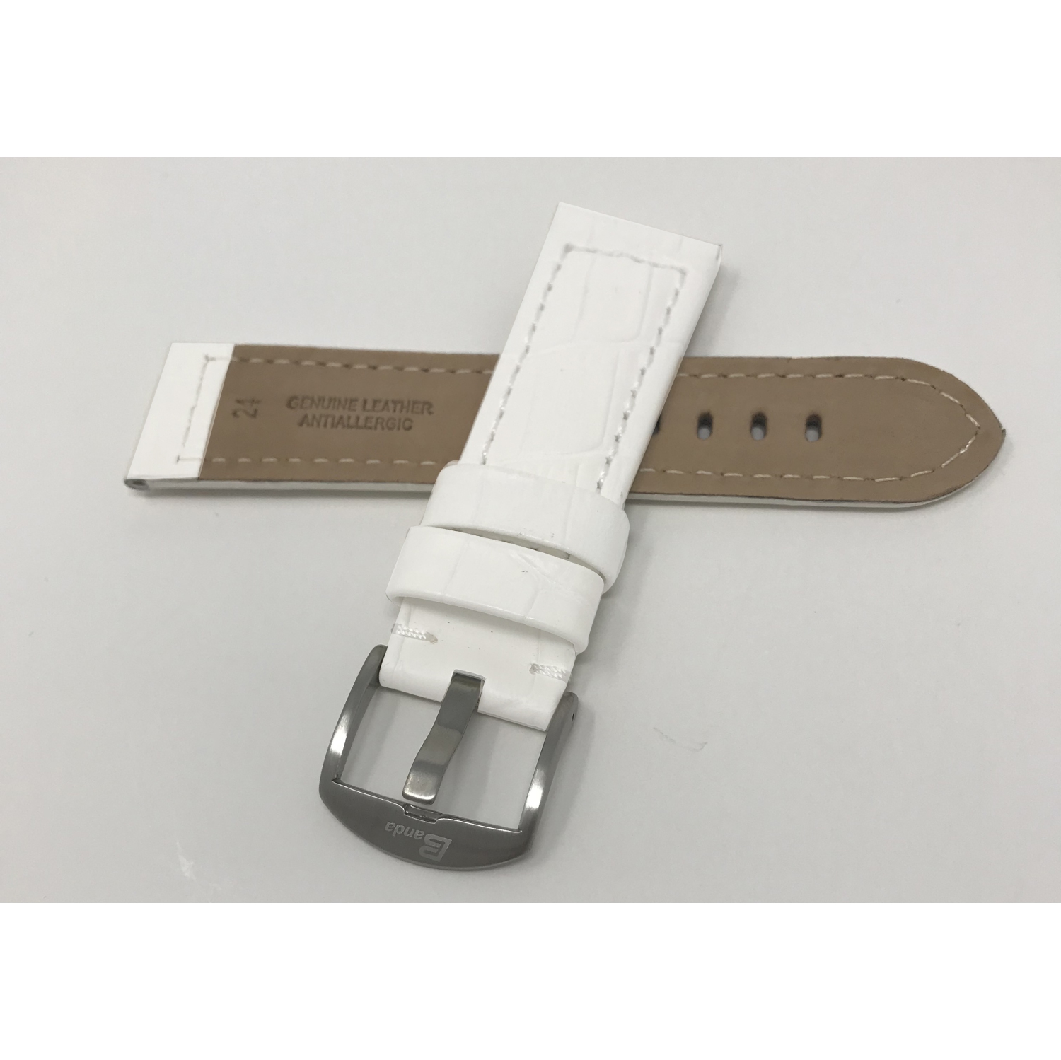 Bandini Wide Mens Alligator Pattern Leather Smart Watch Band Strap For Garmin Venu Sq - 20mm, White