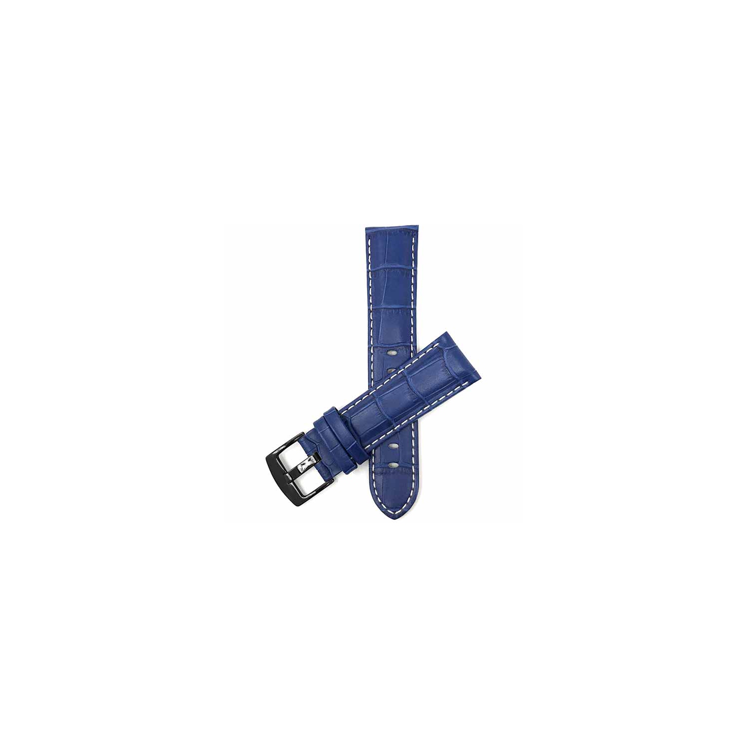 Bandini Mens Leather Alligator Pattern, Stitch Smart Watch Band Strap For Garmin Forerunner, Vivoactive 4 - 22mm, Blue / Black Buckle