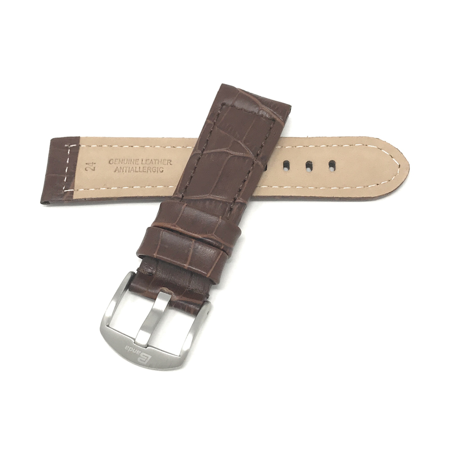 Bandini Bracelet large pour montre intelligente en cuir motif alligator pour hommes pour Michael Kors Access Runway - 18mm, Tan / Boucle Argentée