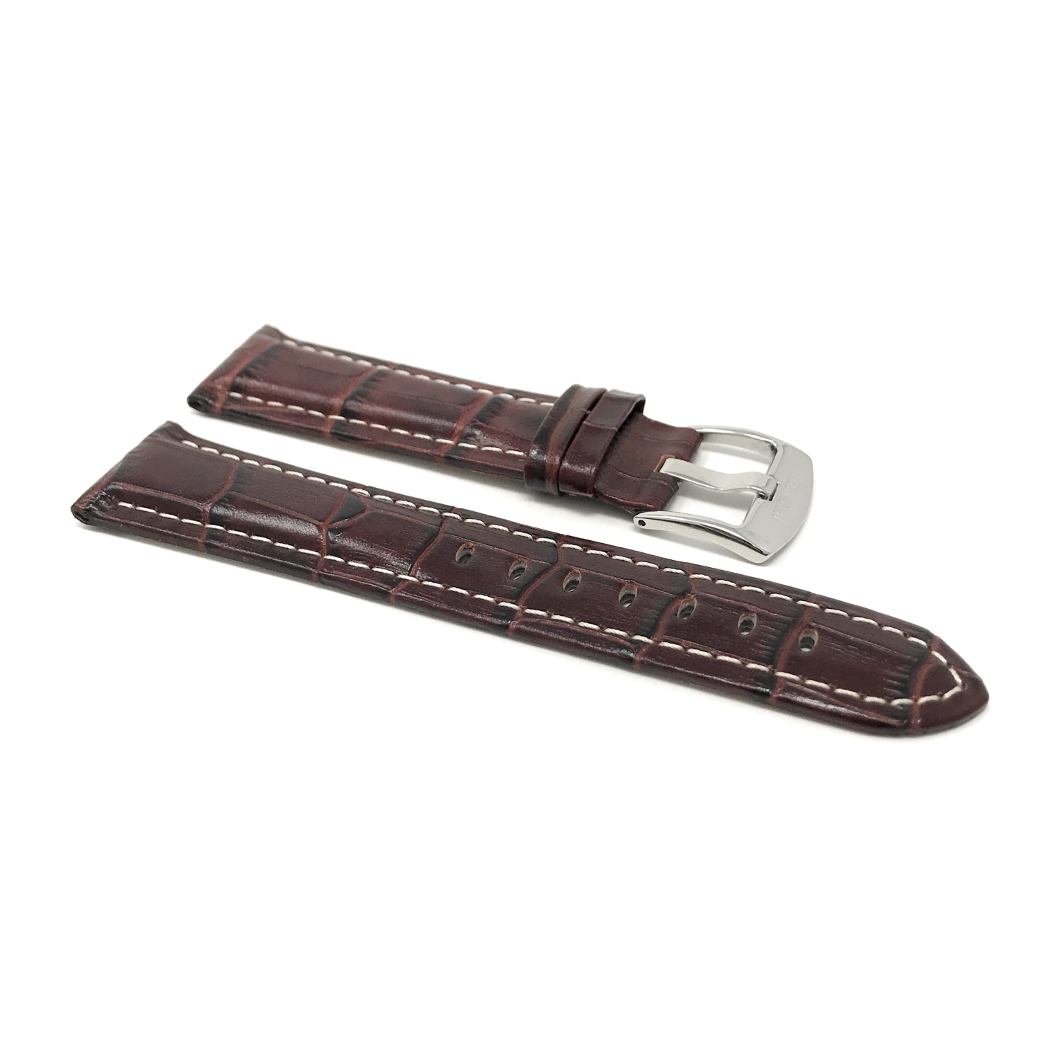 Bandini Bracelet pour montre intelligente en cuir motif alligator pour homme, couture blanche pour Mobvoi Ticwatch E2, S2, Pro, Pro 3 - 22mm, Brun /