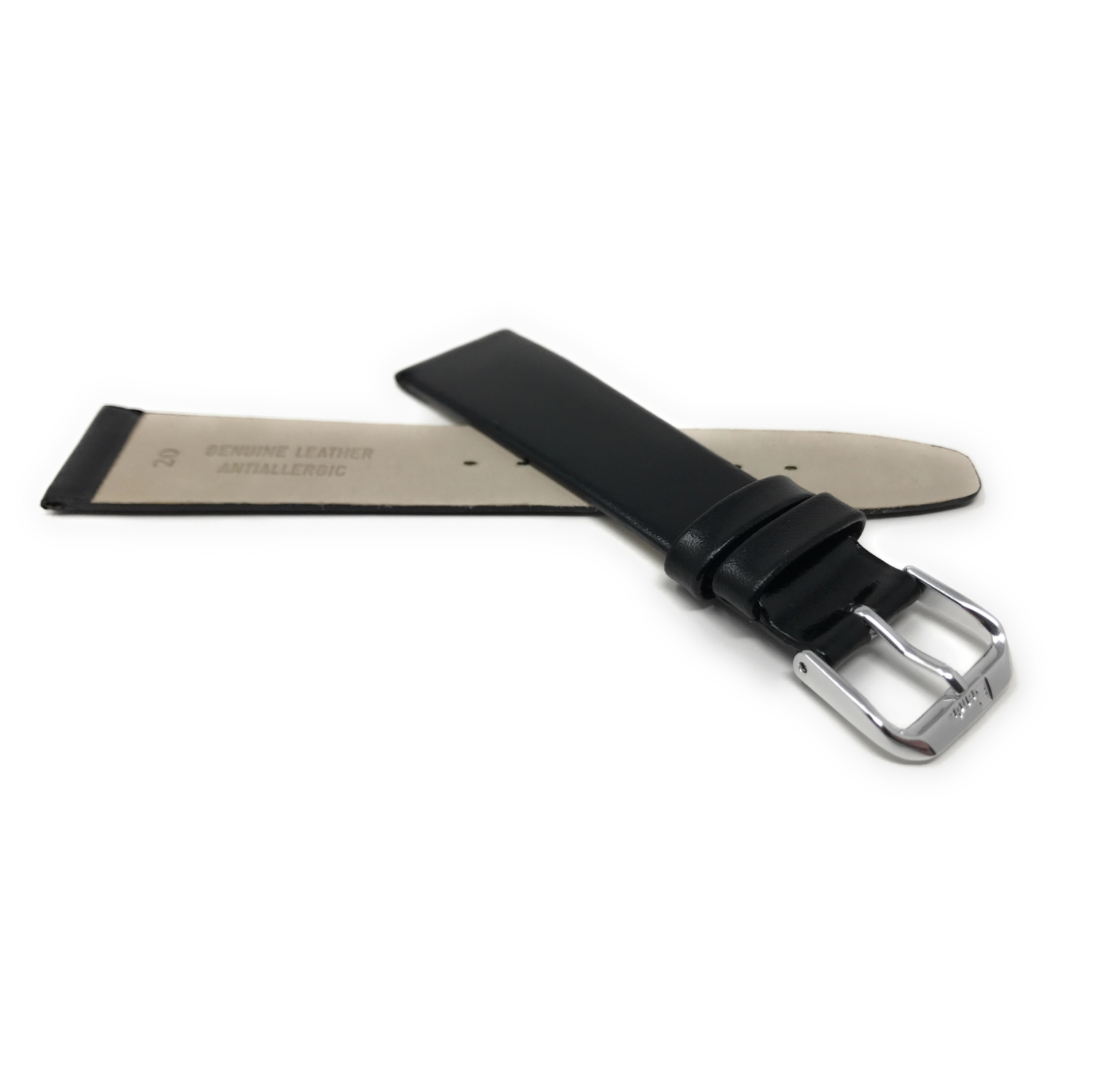 Bandini Classic Thin Leather Smart Watch Band Strap For Garmin Venu Sq - 20mm, Black / Silver Buckle