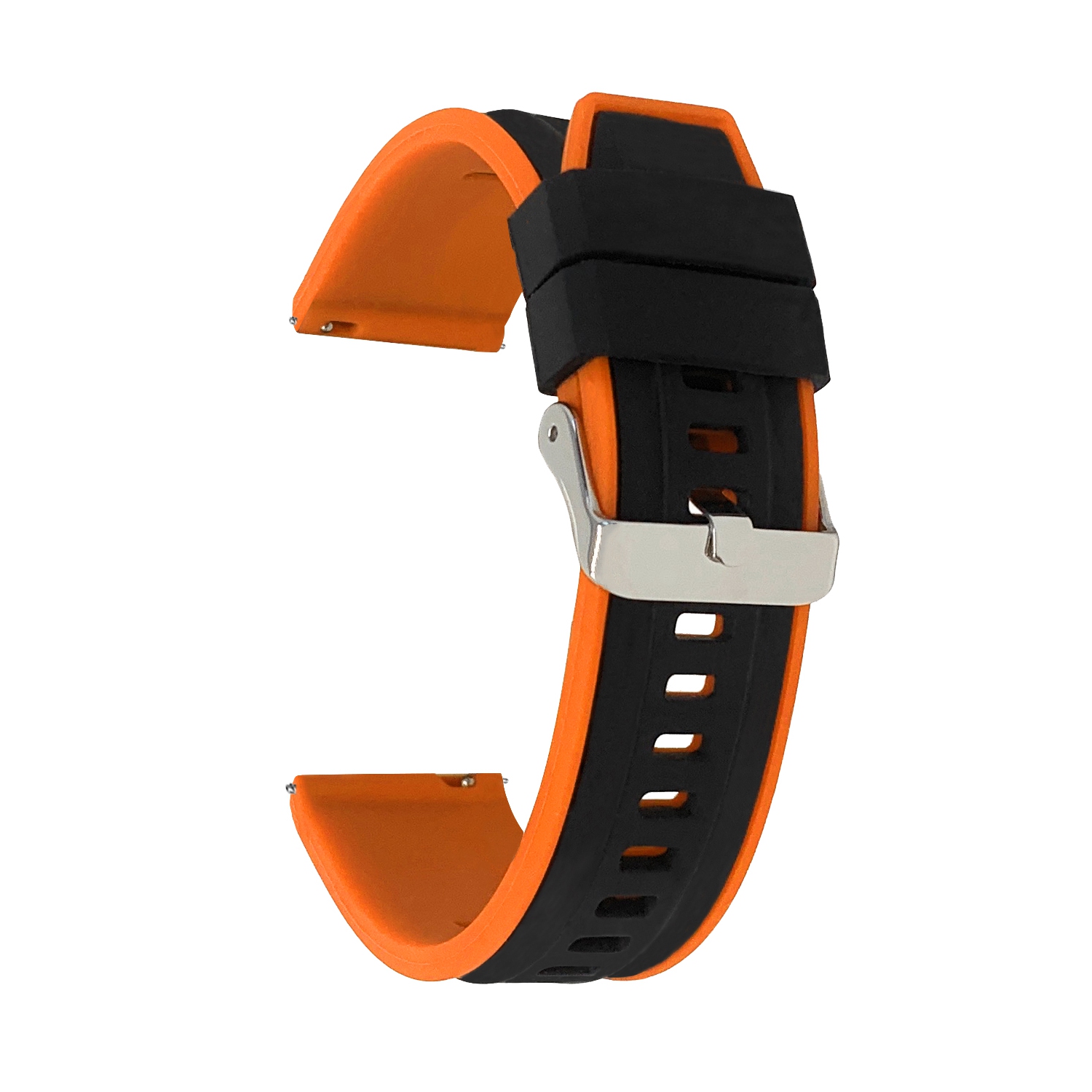 Bandini Quick Release Two-Tone Rubber Silicone Smart Watch Strap For Amazfit Bip, U, S, Lite, GTR 42mm, GTS - 20mm, Black / Orange / Silver Buckle
