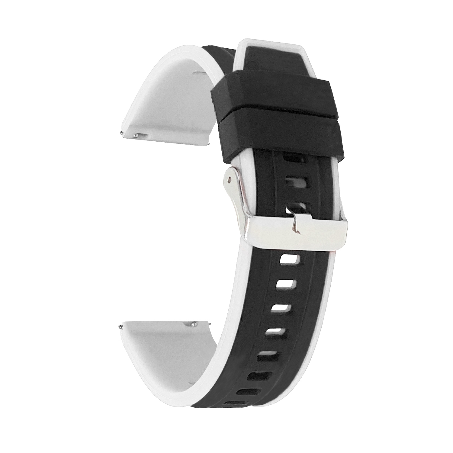Bandini Quick Release Two-Tone Rubber Silicone Smart Watch Strap For Garmin Forerunner, Vivoactive 4 - 22mm, Black / White / Silver Buckle