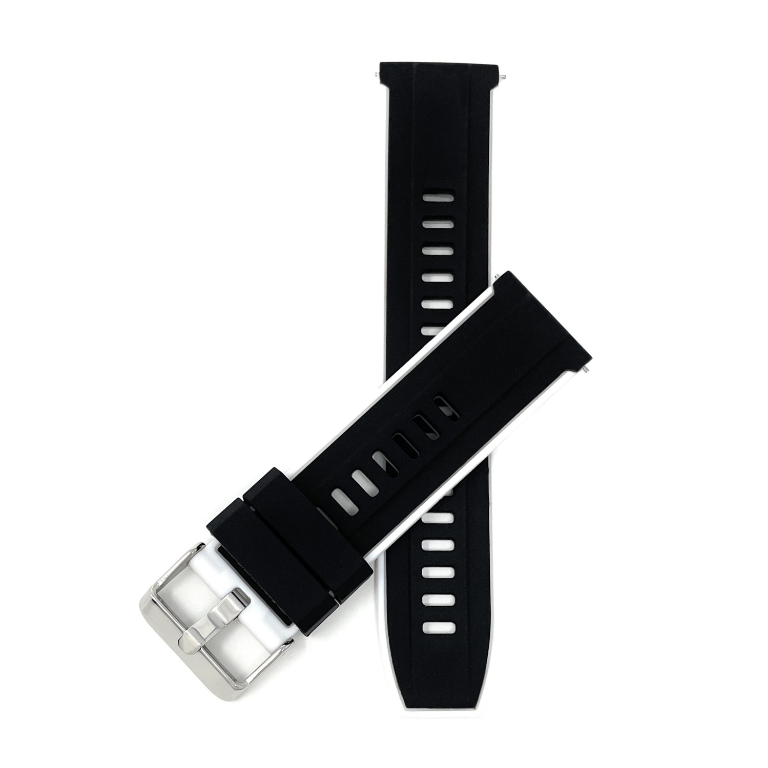 Bandini Quick Release Two-Tone Rubber Silicone Smart Watch Strap For Garmin Forerunner, Vivoactive 4 - 22mm, Black / White / Silver Buckle