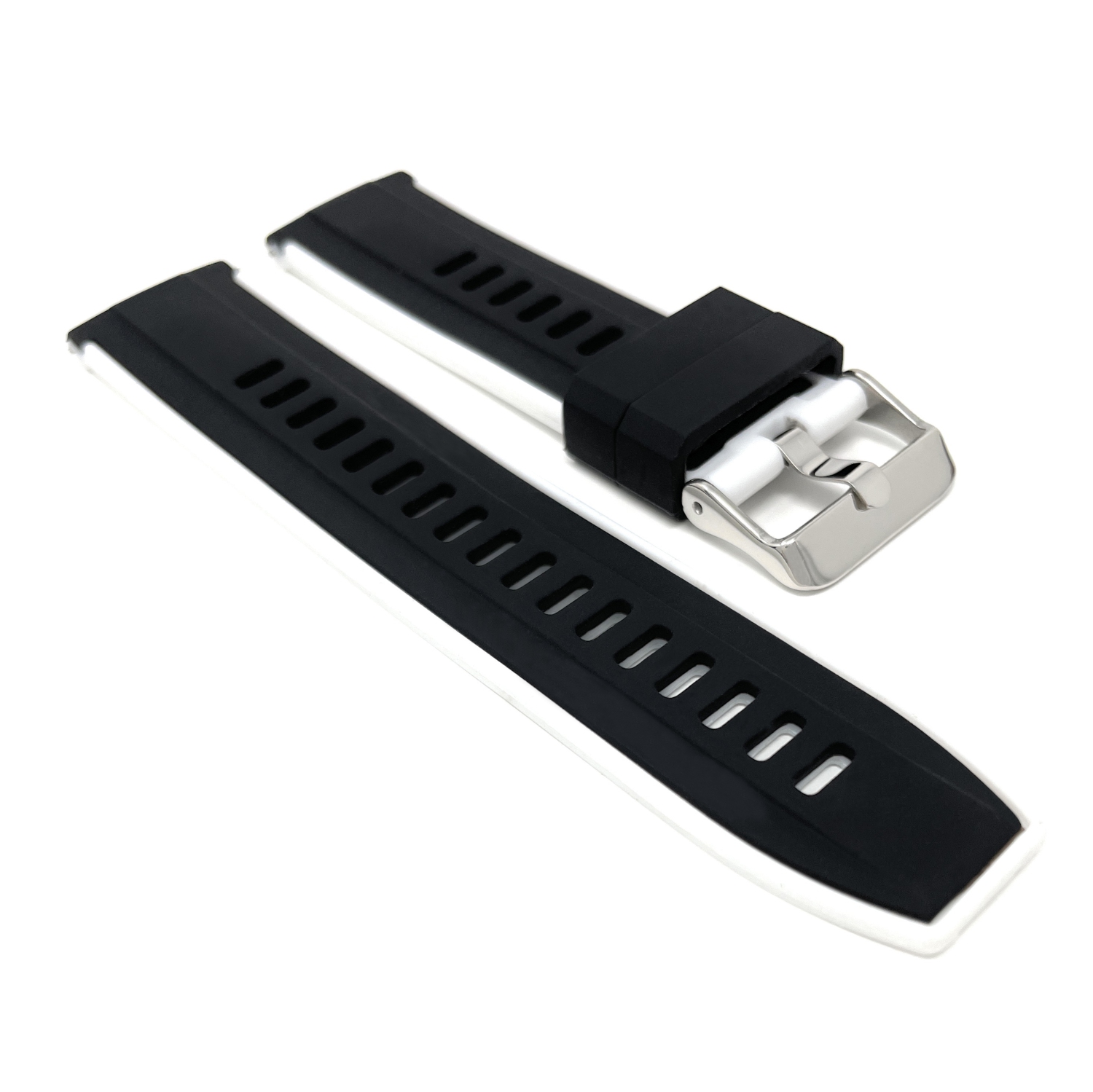Bandini Quick Release Two-Tone Rubber Silicone Smart Watch Strap For Garmin Forerunner, Vivoactive 4 - 22mm, Black / White / Silver Buckle