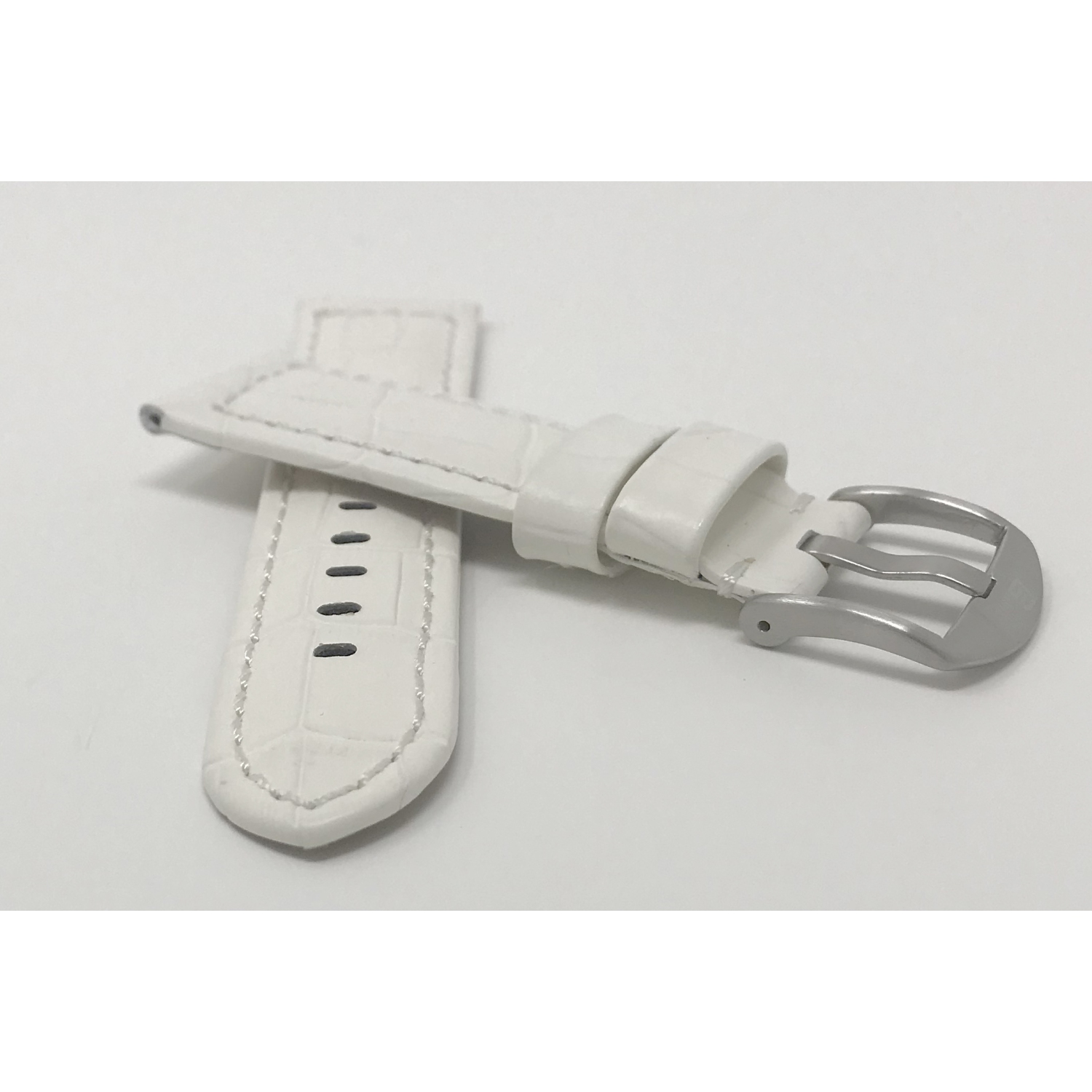 Bandini Wide Mens Alligator Pattern Leather Smart Watch Band Strap For Mobvoi Ticwatch E, E3, C2 - 20mm, White