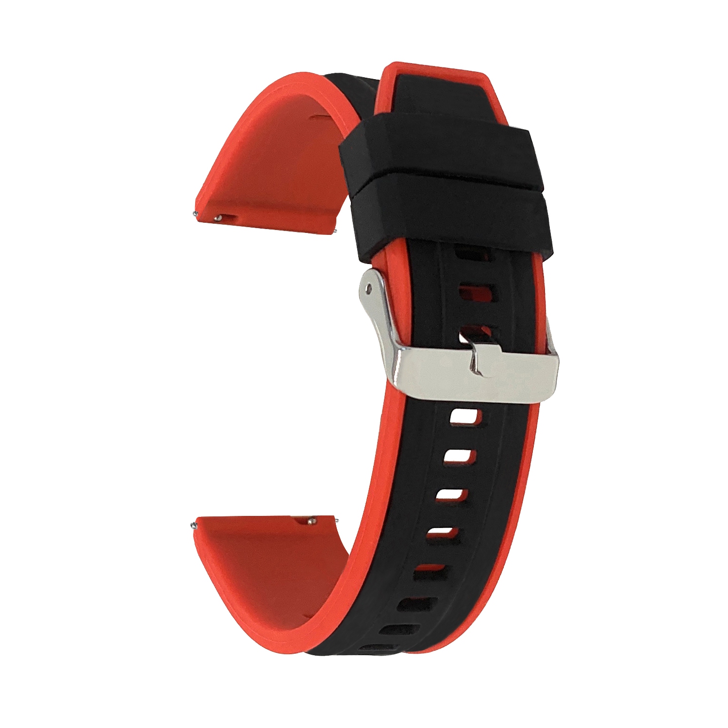 Bandini Quick Release Two-Tone Rubber Silicone Smart Watch Strap For Amazfit Bip, U, S, Lite, GTR 42mm, GTS - 20mm, Black / Red / Silver Buckle