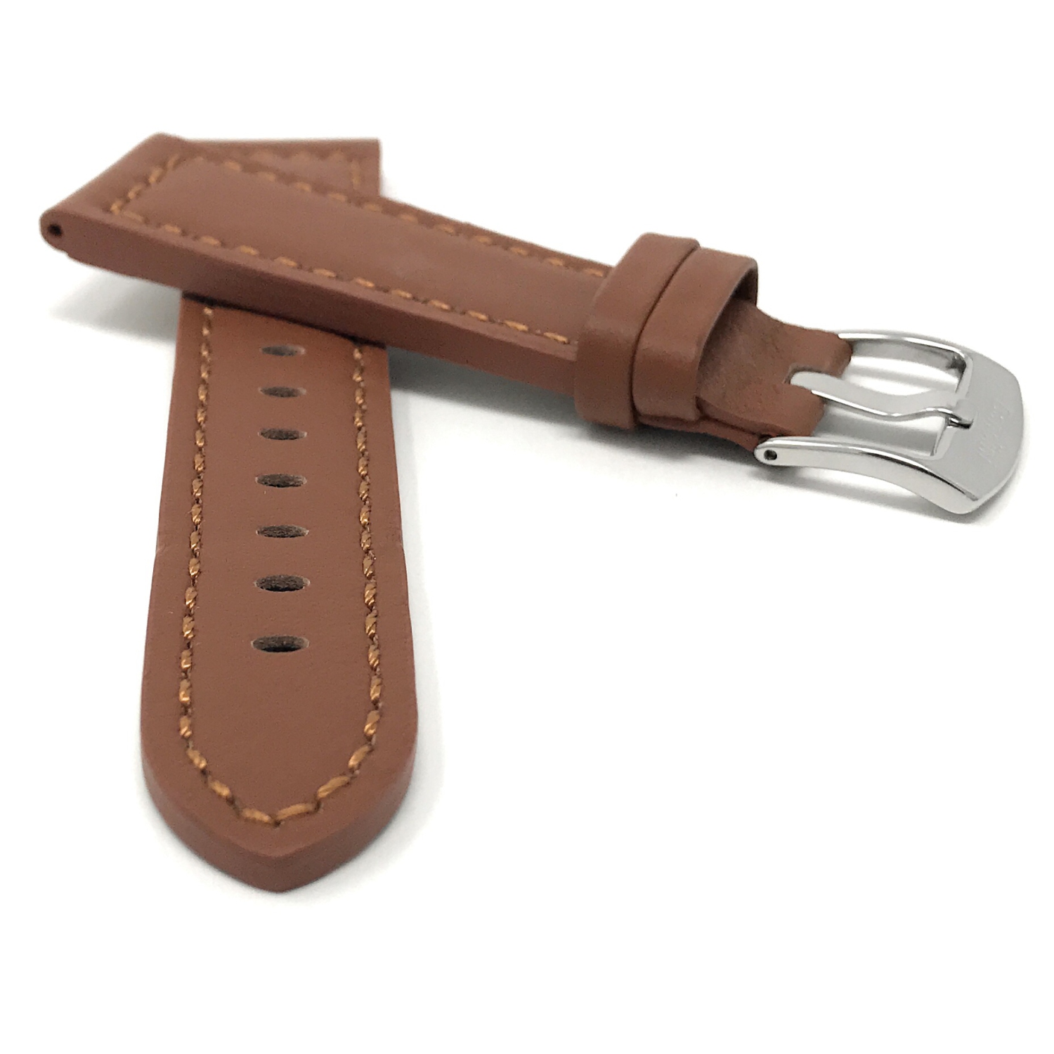 Bandini Bracelet pour montre intelligente en cuir épais pour hommes pour Garmin pourerunner, Vivoactive 4 - 22mm, Tan / Boucle Argentée