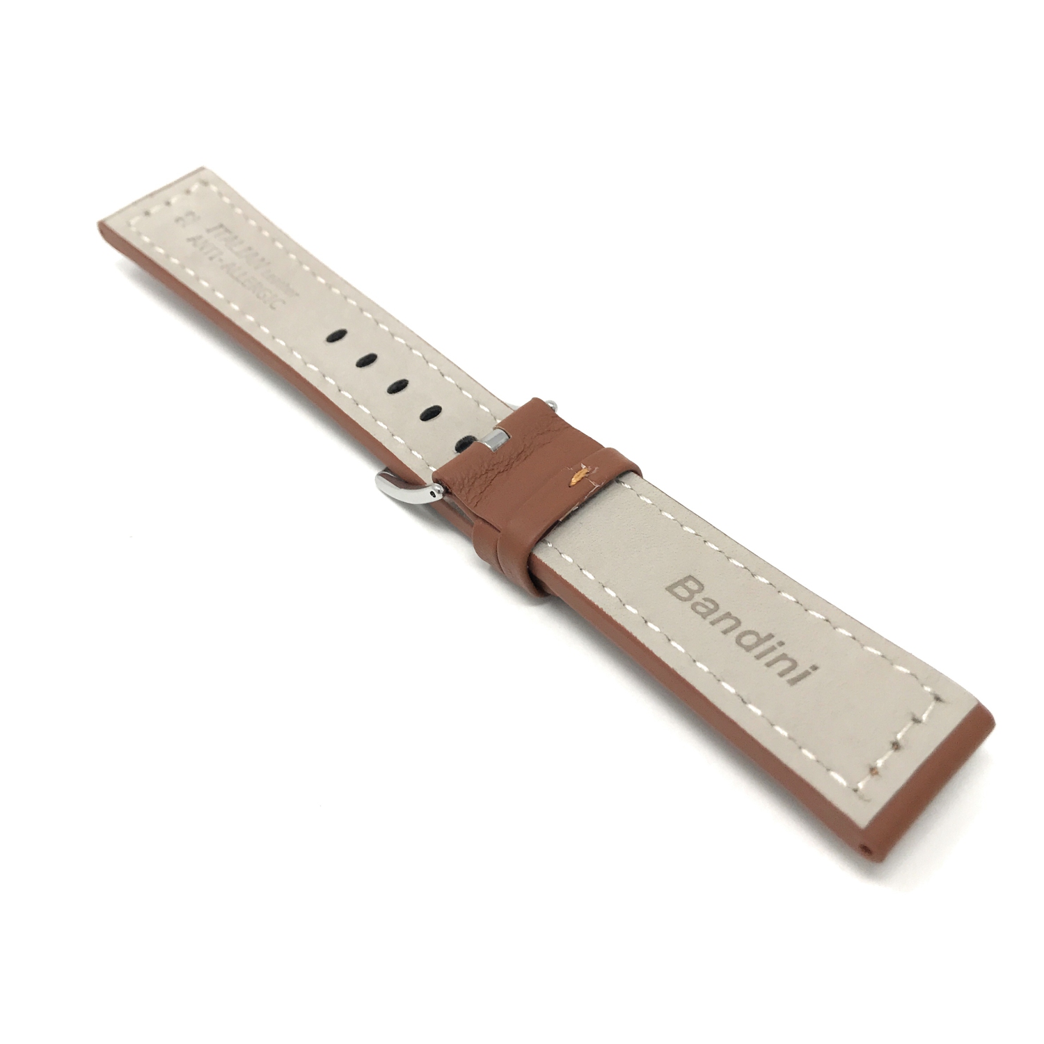 Bandini Bracelet pour montre intelligente en cuir épais pour hommes pour Garmin pourerunner, Vivoactive 4 - 22mm, Tan / Boucle Argentée