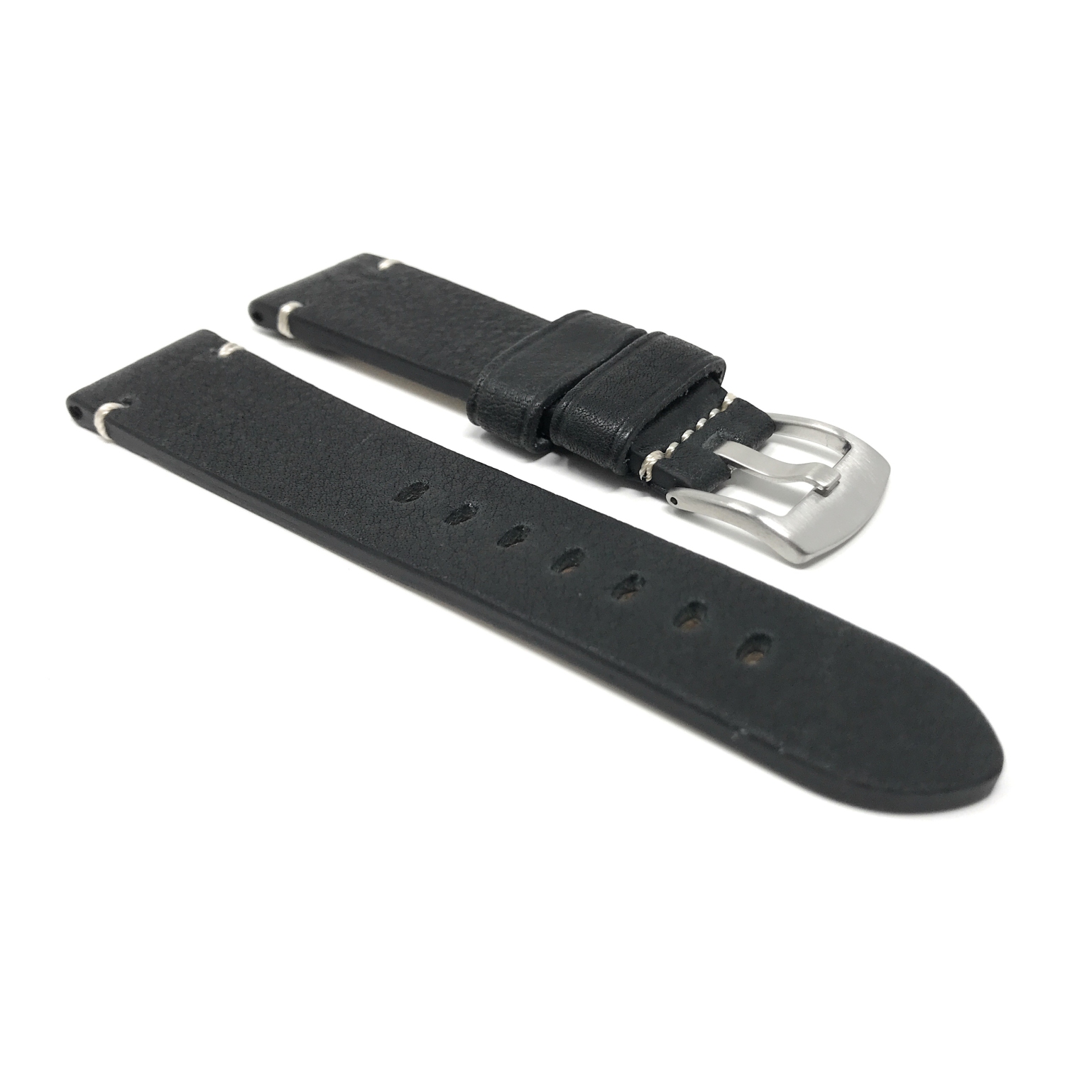 Bandini Mens Distressed Leather Smart Watch Band Strap, Minimal Stitch For Michael Kors Bradshaw - 22mm, Black / Silver Buckle