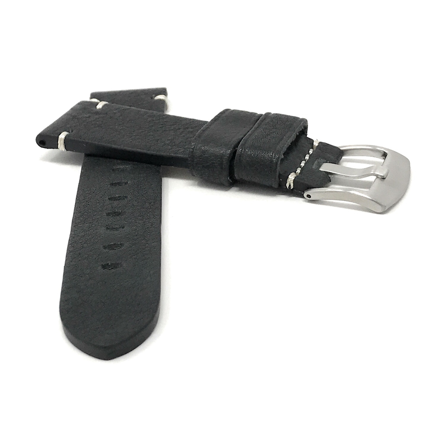 Bandini Mens Distressed Leather Smart Watch Band Strap, Minimal Stitch For Michael Kors Bradshaw - 22mm, Black / Silver Buckle