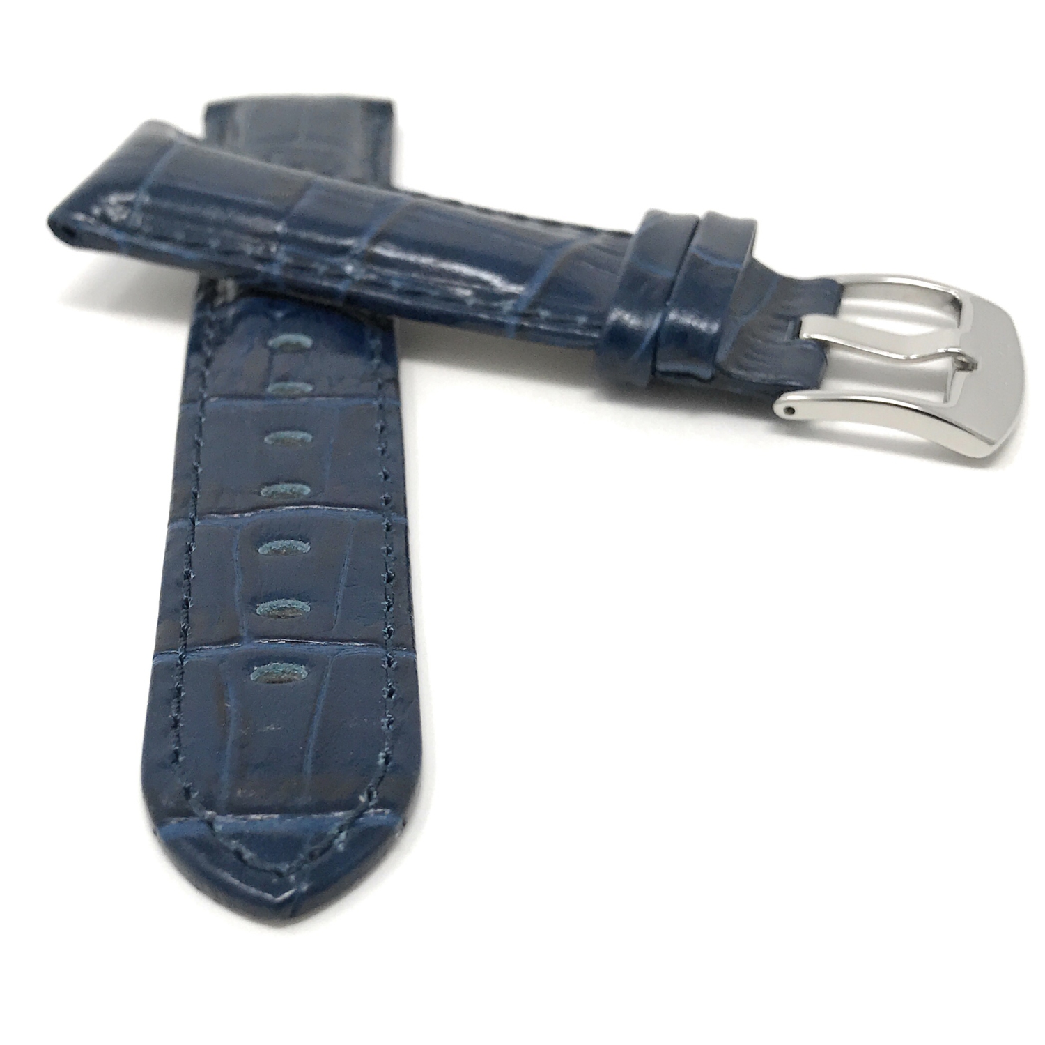 Bandini Mens Leather Alligator Pattern Smart Watch Band Strap For Skagen Falster 2 and 3, Jorn - 22mm, Blue / Silver Buckle