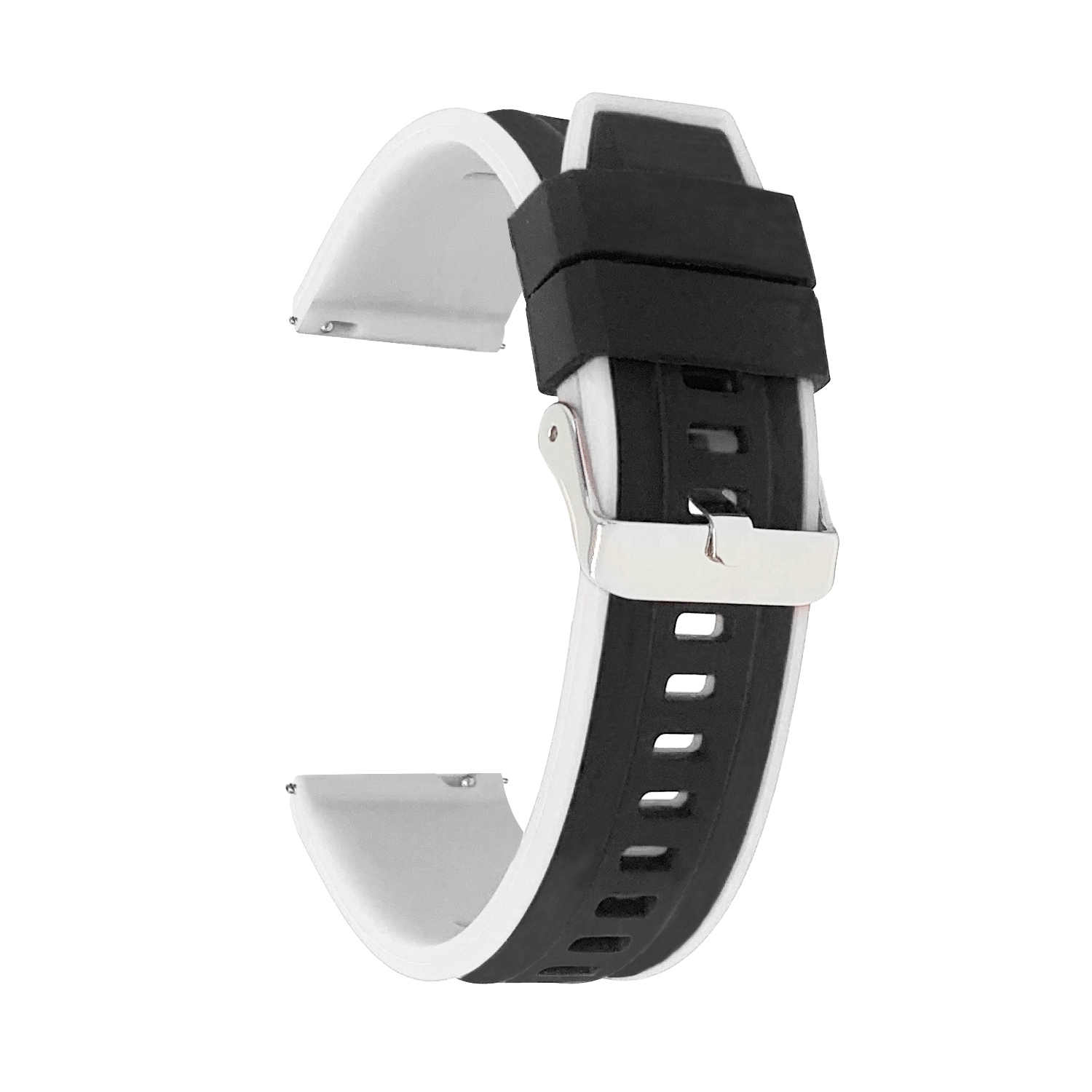 Bandini Quick Release Two-Tone Rubber Silicone Smart Watch Strap For Amazfit Bip, U, S, Lite, GTR 42mm, GTS - 20mm, Black / White / Silver Buckle