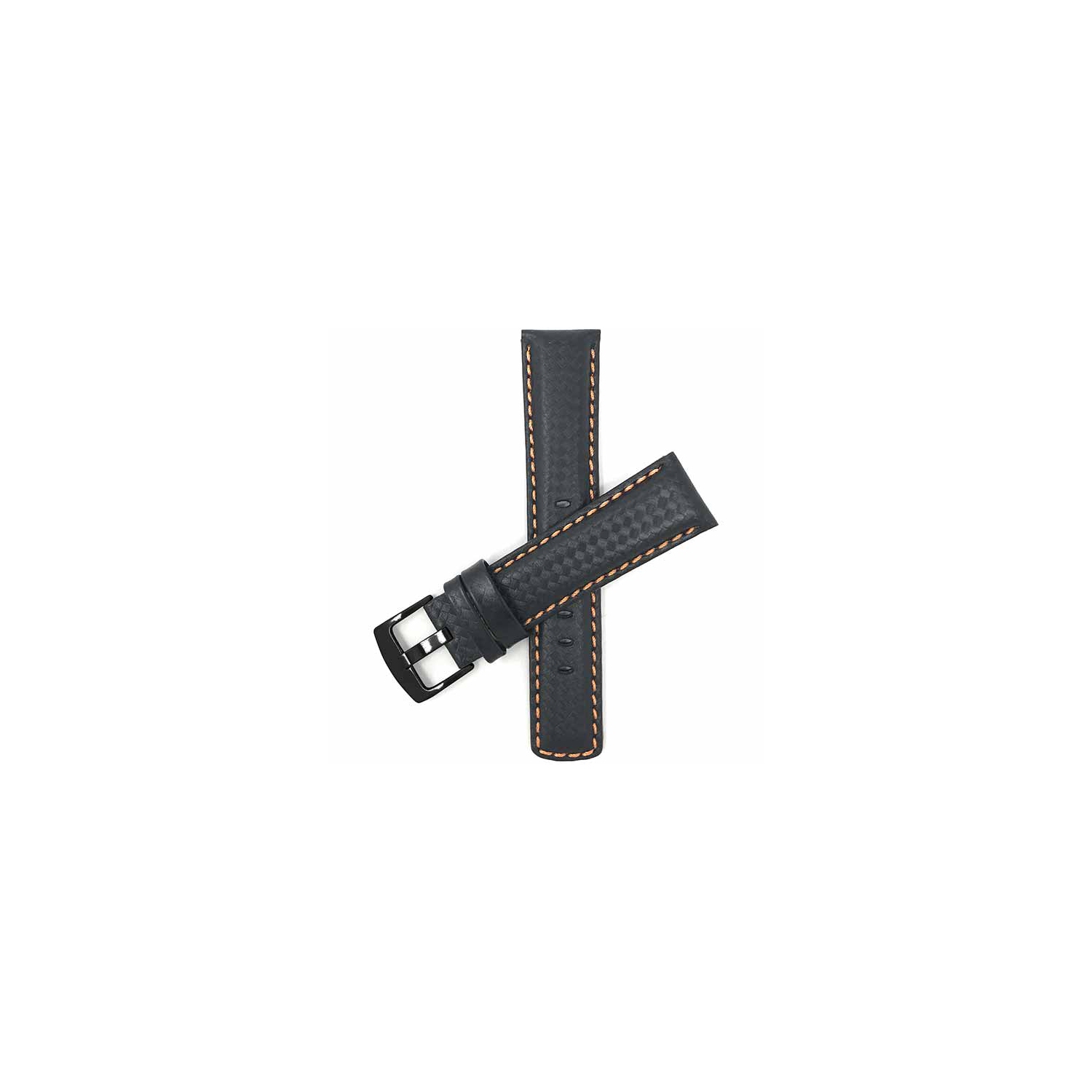 Bandini Mens Leather Carbon Fiber Pattern Smart Watch Band Strap For Garmin Venu Sq - 20mm, Black / Orange / Black Buckle