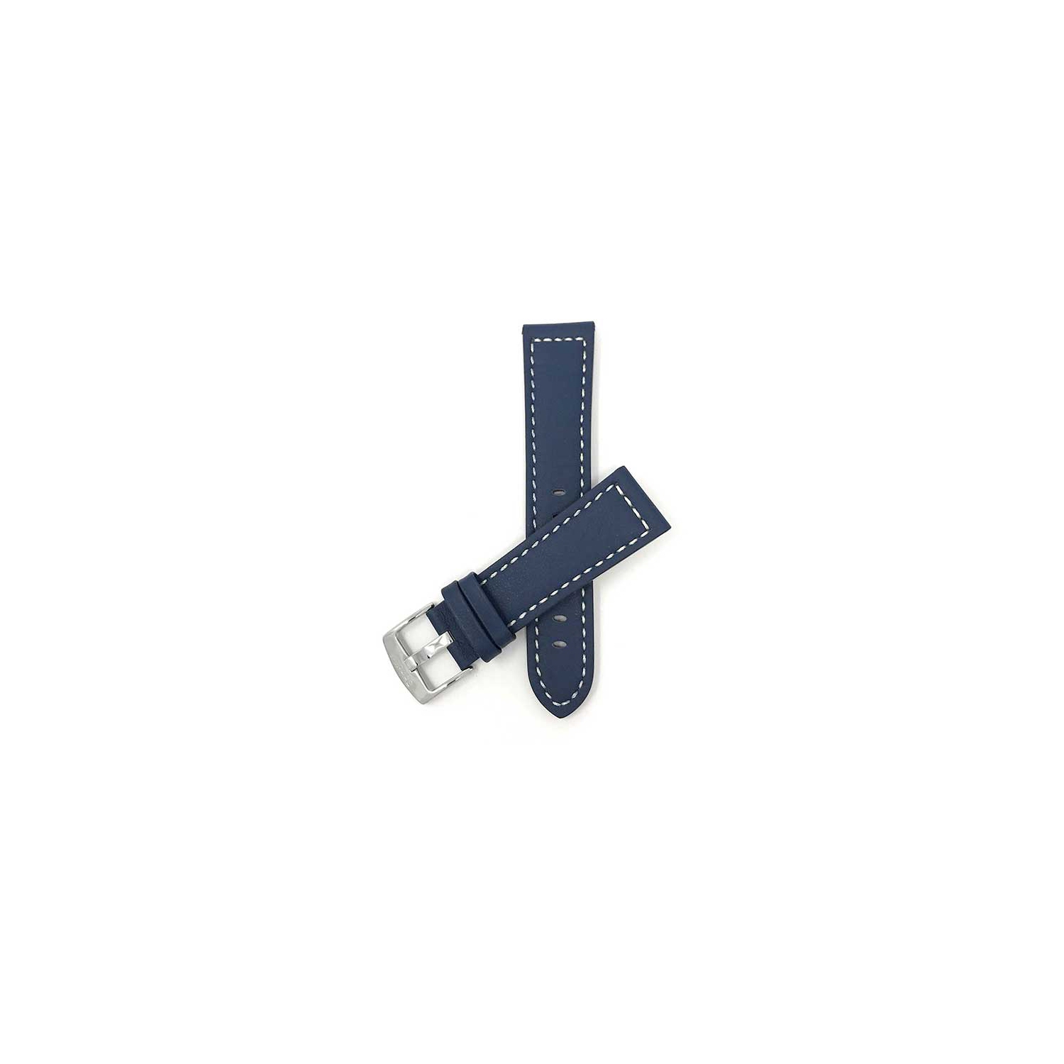 Bandini Thick Leather Racer Smartwatch Strap, White Stitch For Michael Kors MKGO - 20mm, Blue / Silver Buckle