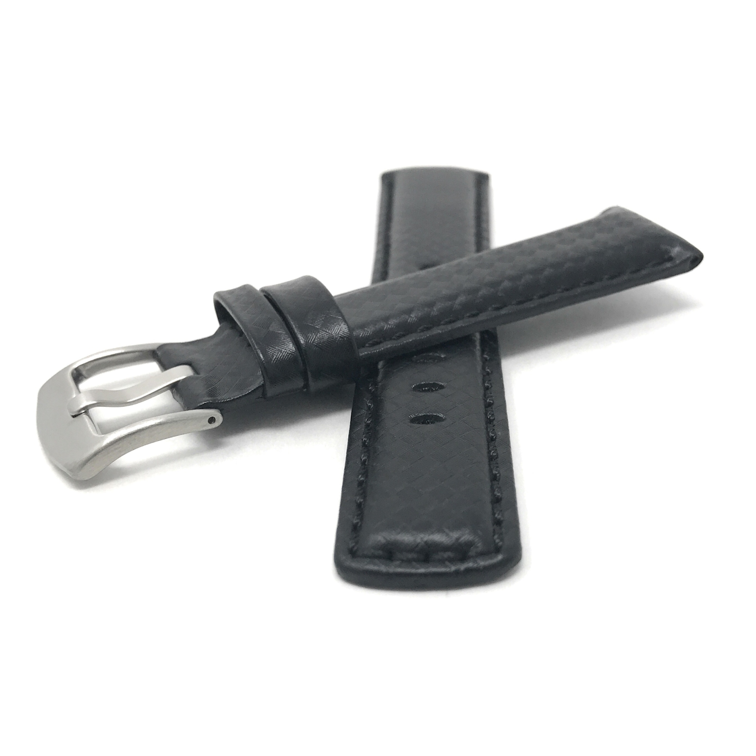 Bandini Mens Leather Carbon Fiber Pattern Smart Watch Band Strap For Skagen Falster 2 and 3, Jorn - 22mm, Black / Silver Buckle