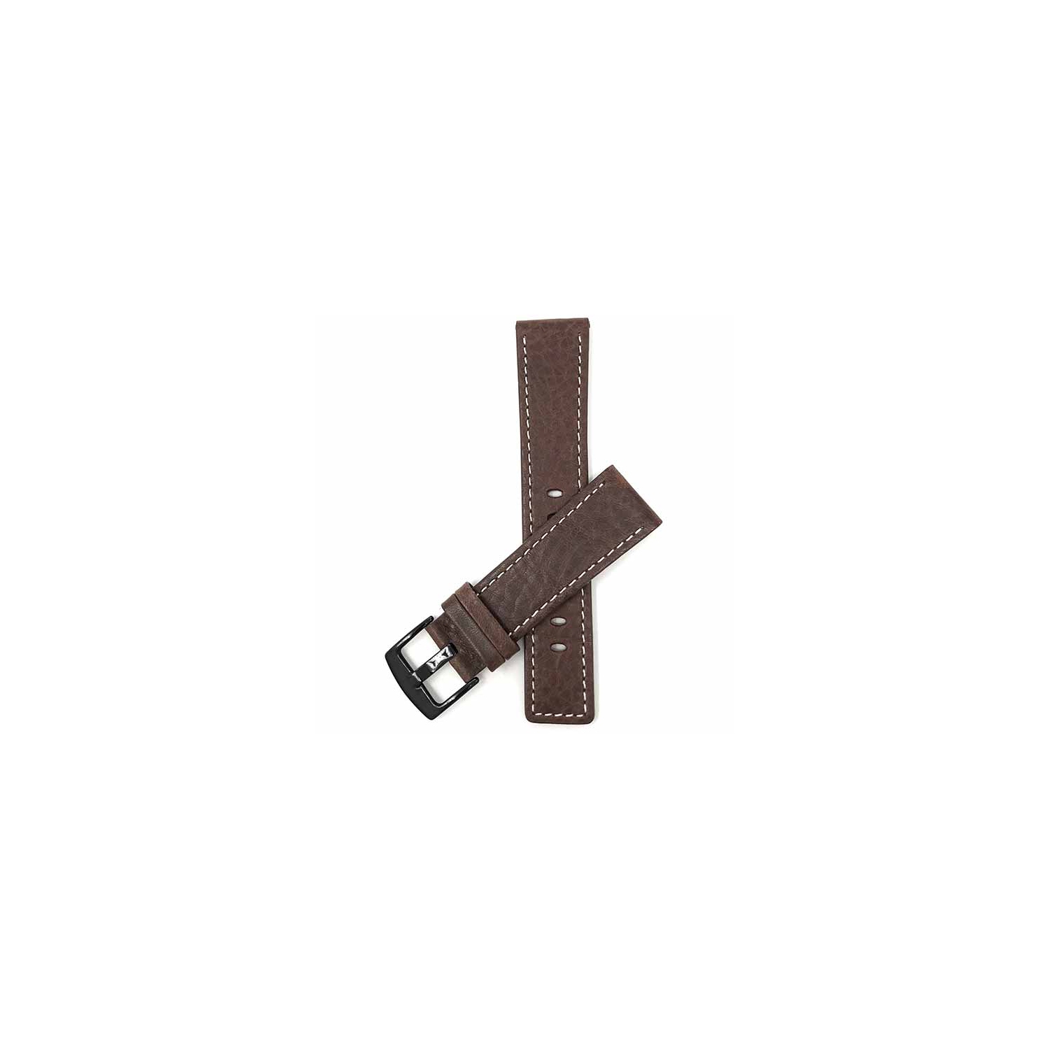 Bandini Square Tip Leather Smartwatch Strap, White Stitch For Oneplus Watch - 22mm, Brown / Black Buckle