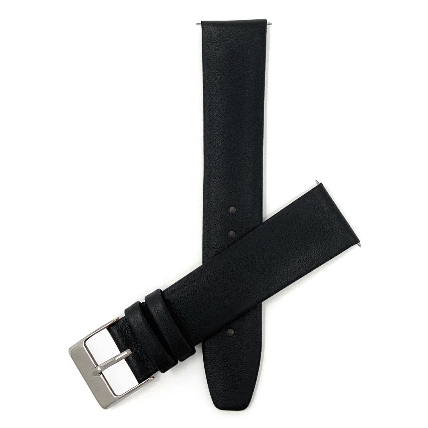 Bandini Classic Quick Release Slim Leather Smart Watch Band Strap For Garmin Venu Sq - 20mm, Black / Silver Buckle