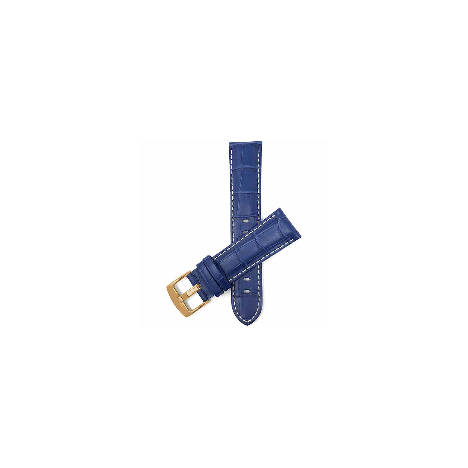 Bandini Mens Leather Alligator Pattern, Stitch Smart Watch Band Strap For Garmin Forerunner, Vivoactive 4 - 22mm, Blue / Gold Buckle