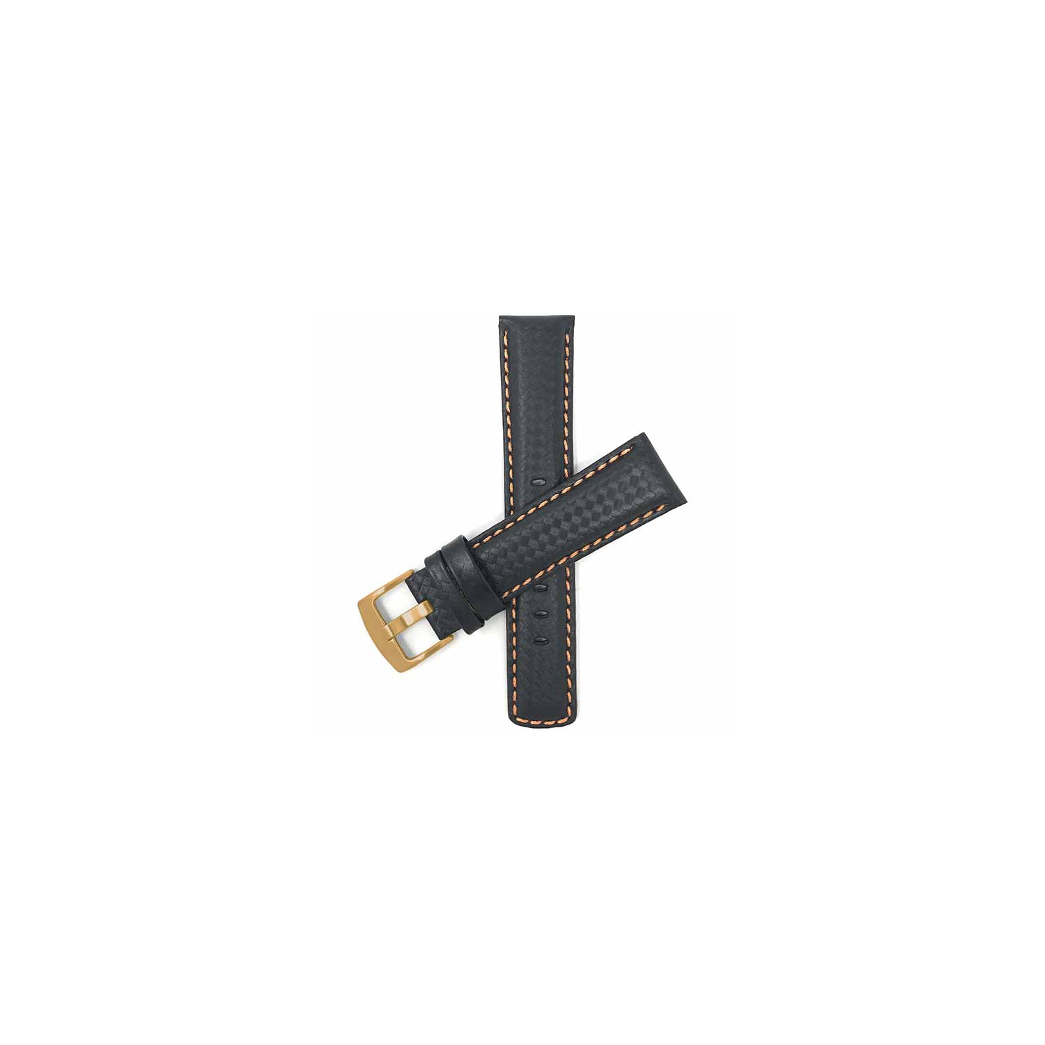 Bandini Mens Leather Carbon Fiber Pattern Smart Watch Band Strap For Garmin Venu Sq - 20mm, Black / Orange / Gold Buckle