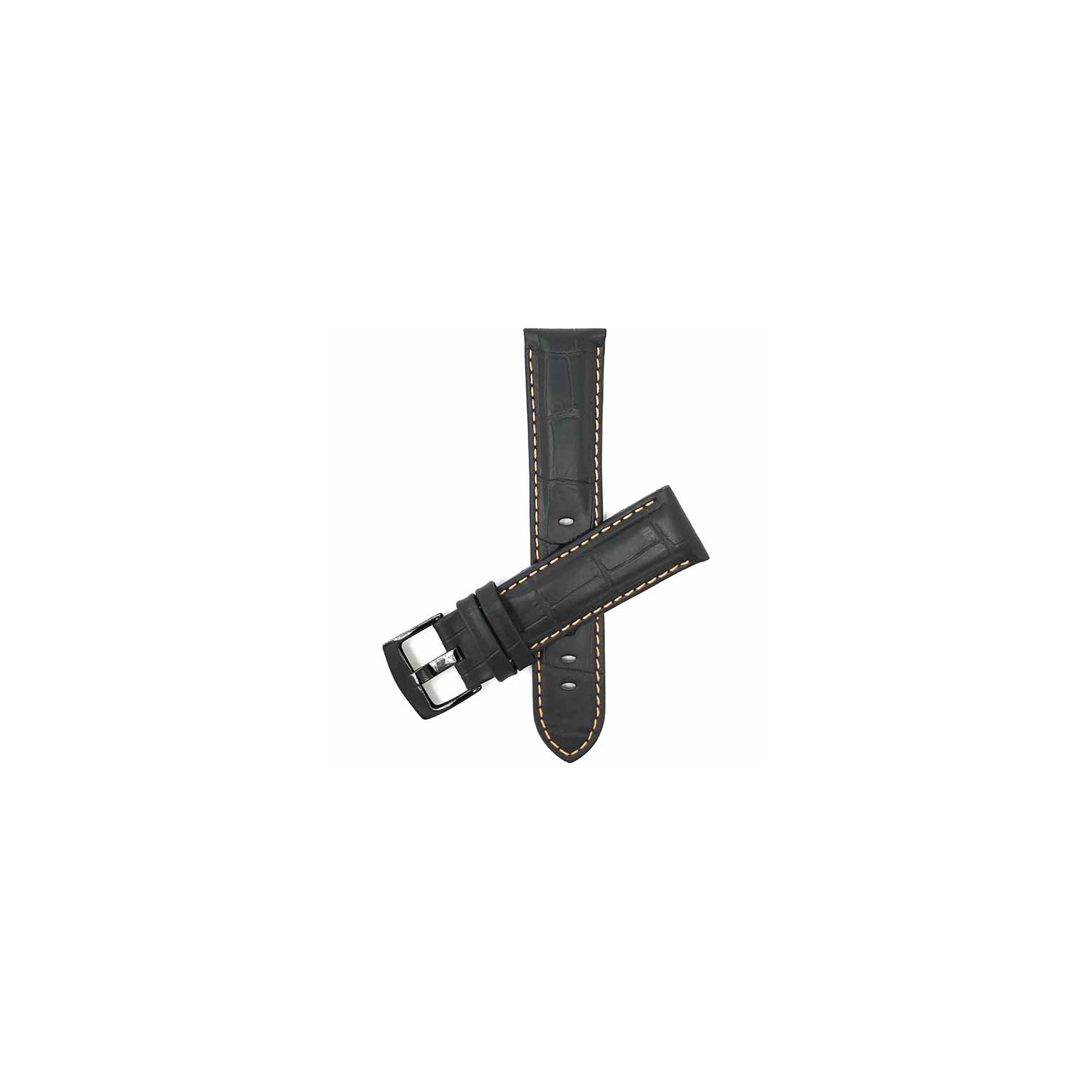 Bandini Mens Leather Alligator Pattern, Stitch Smart Watch Band Strap For Withings Nokia Steel HR 40mm, Horizon - 20mm, Black / Orange / Black Buckle