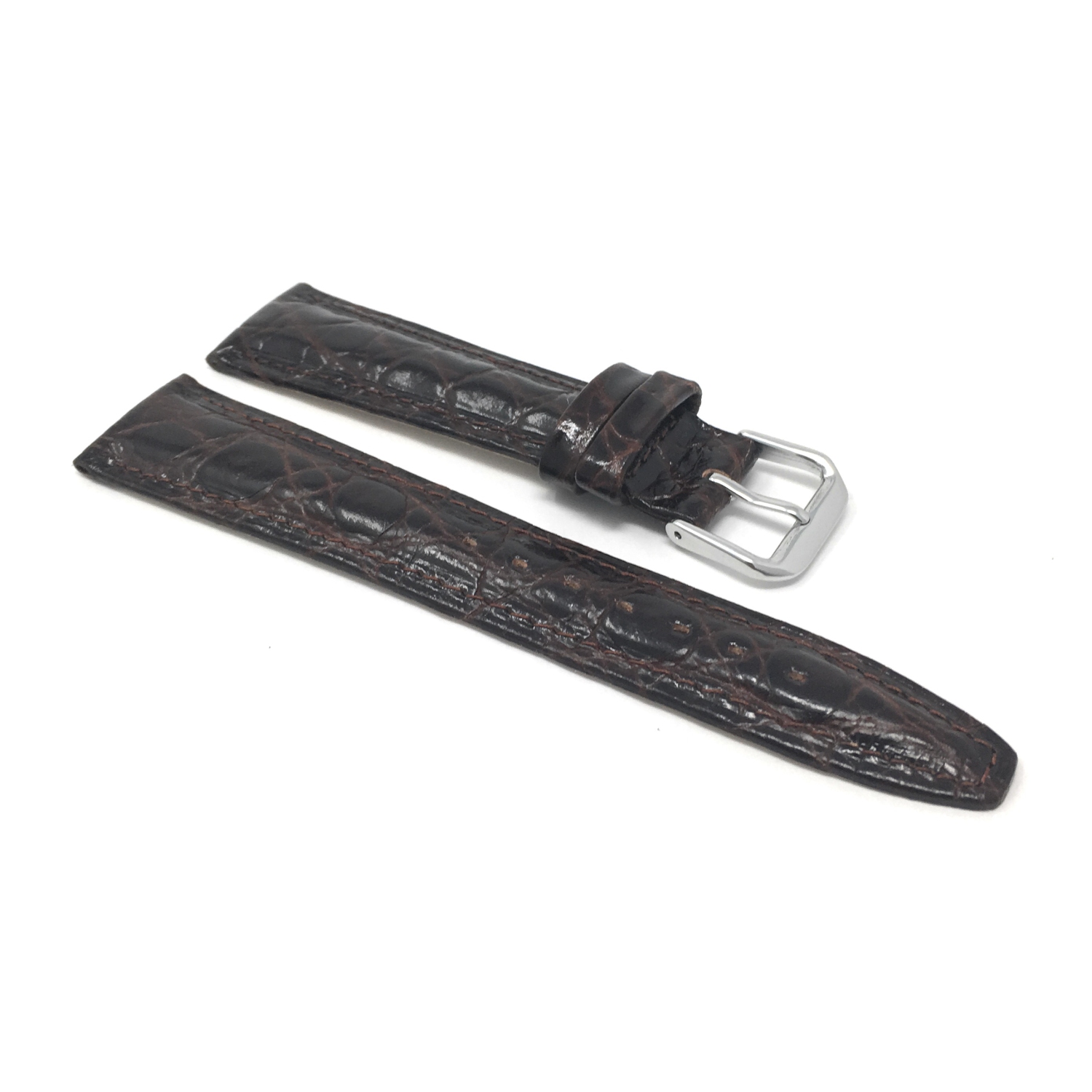 Bandini Womens Glossy Padded Leather Lizard Pattern Smart Watch Band Strap For Garmin Venu Sq - 20mm, Brown / Silver Buckle