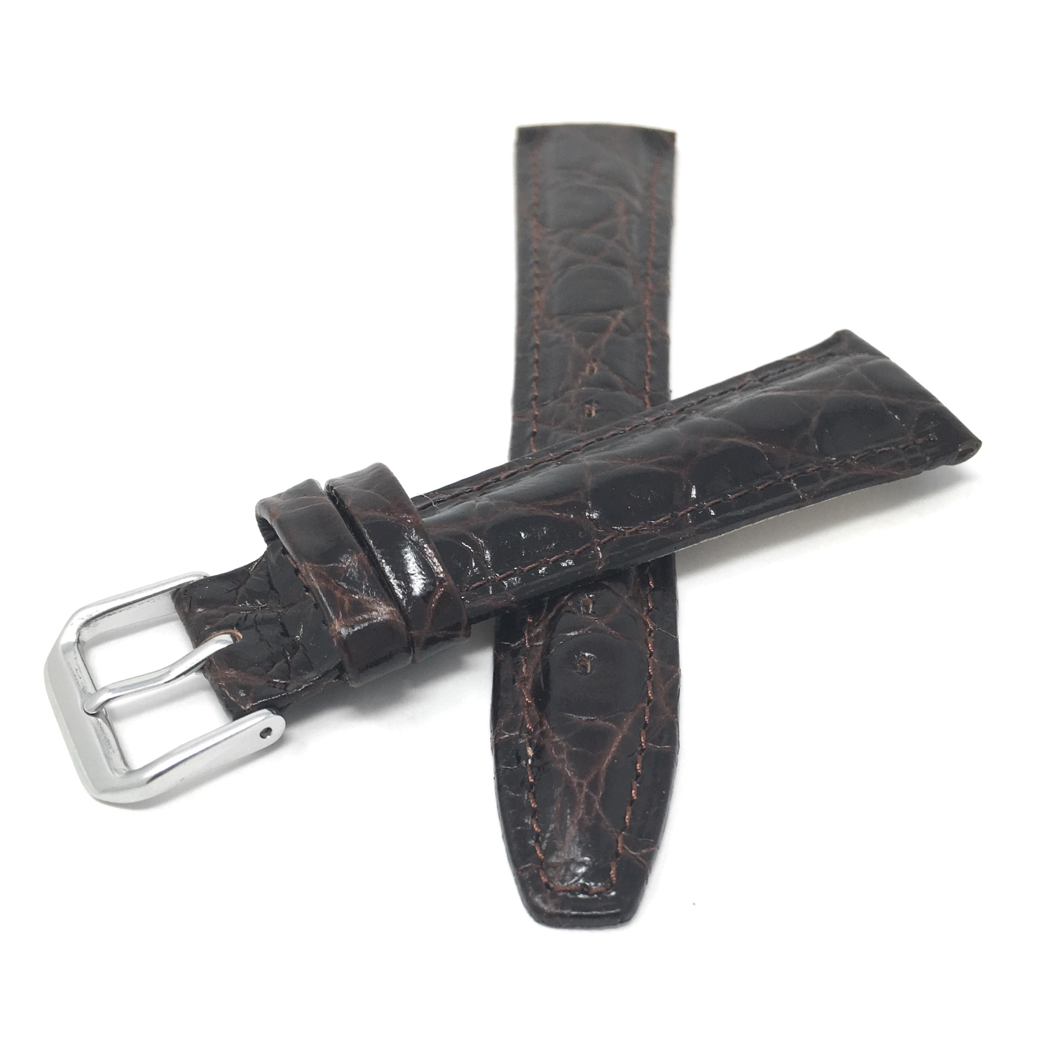 Bandini Womens Glossy Padded Leather Lizard Pattern Smart Watch Band Strap For Garmin Venu Sq - 20mm, Brown / Silver Buckle