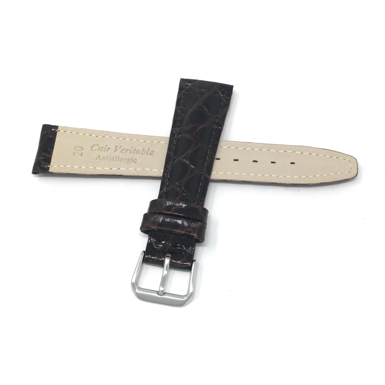 Bandini Womens Glossy Padded Leather Lizard Pattern Smart Watch Band Strap For Garmin Venu Sq - 20mm, Brown / Silver Buckle