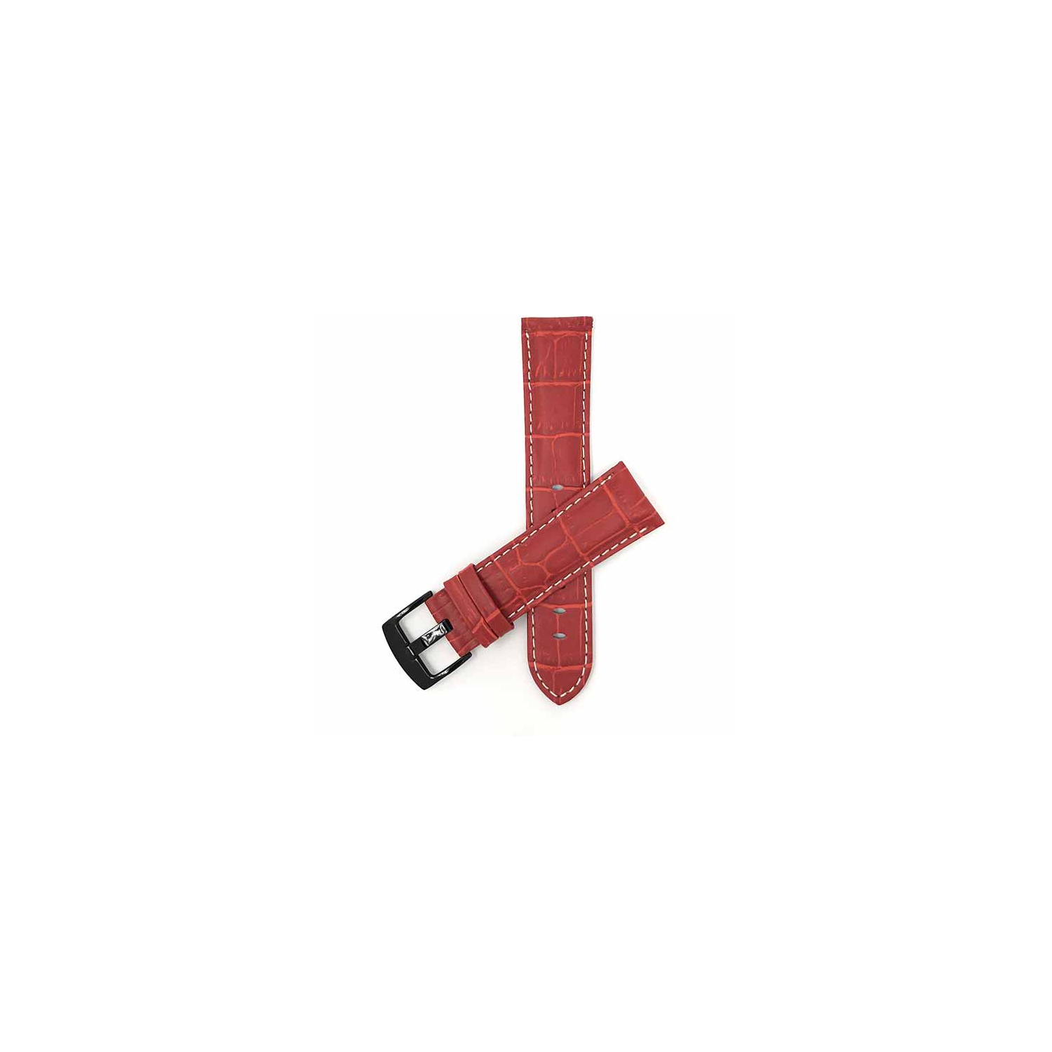 Bandini Mens Leather Alligator Pattern, Stitch Smart Watch Band Strap For Mobvoi Ticwatch E2, S2, Pro, Pro 3 - 22mm, Red / Black Buckle