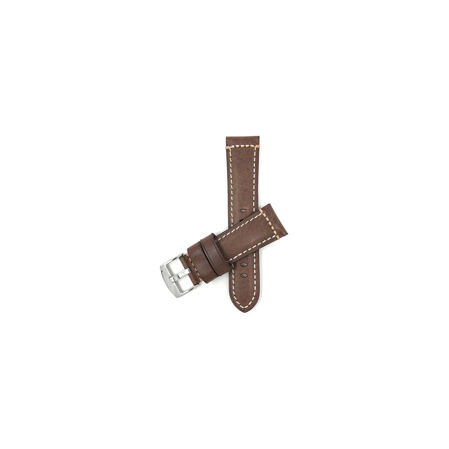 Bandini Dressy Mens Leather Smart Watch Band Strap Double Stitch For Oneplus Watch - 22mm, Brown / Silver Buckle