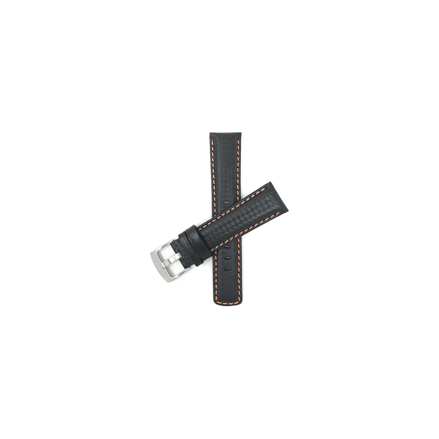Bandini Mens Leather Carbon Fiber Pattern Smart Watch Band Strap For Michael Kors MKGO - 20mm, Black / Orange / Silver Buckle