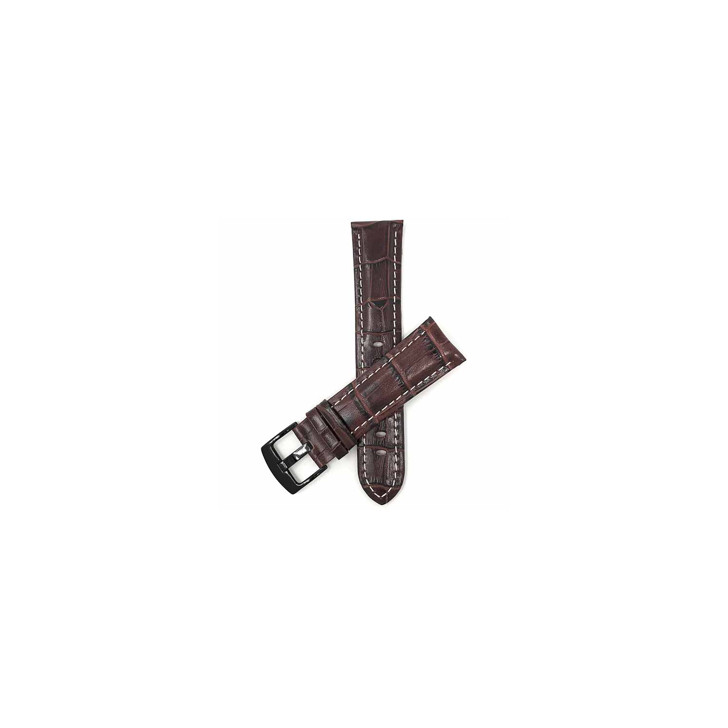 Bandini Mens Leather Alligator Pattern Smart Watch Band Strap, White Stitch For Mobvoi Ticwatch E, E3, C2 - 20mm, Brown / Black Buckle