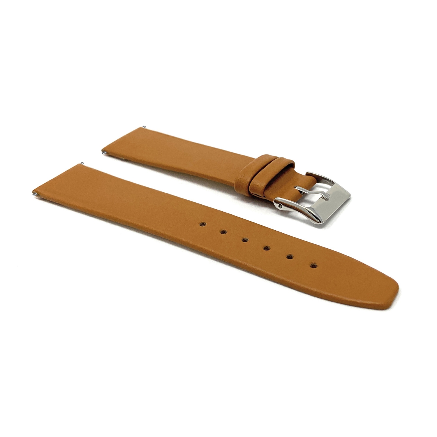 Bandini Classic Quick Release Slim Leather Smart Watch Band Strap For Withings Nokia Scanwatch, Steel HR 36mm, Move ECG - 18mm, Tan / Silver Buckle