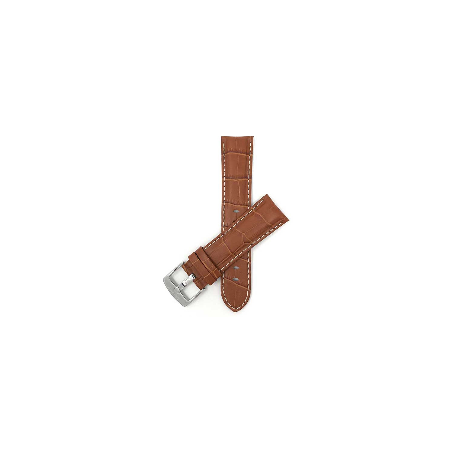 Bandini Mens Leather Alligator Pattern, Stitch Smart Watch Band Strap For Mobvoi Ticwatch E, E3, C2 - 20mm, Tan / Silver Buckle
