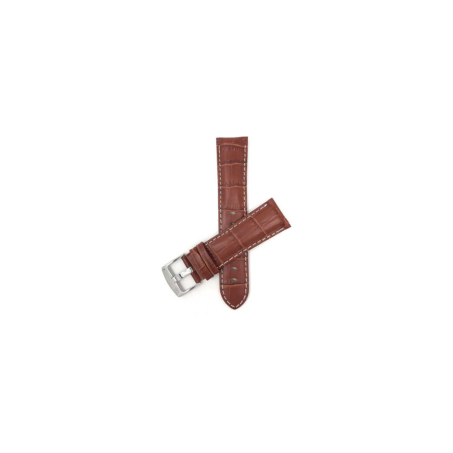 Bandini Mens Leather Alligator Pattern, Stitch Smart Watch Band Strap For Mobvoi Ticwatch E, E3, C2 - 20mm, Dark Tan / Silver Buckle