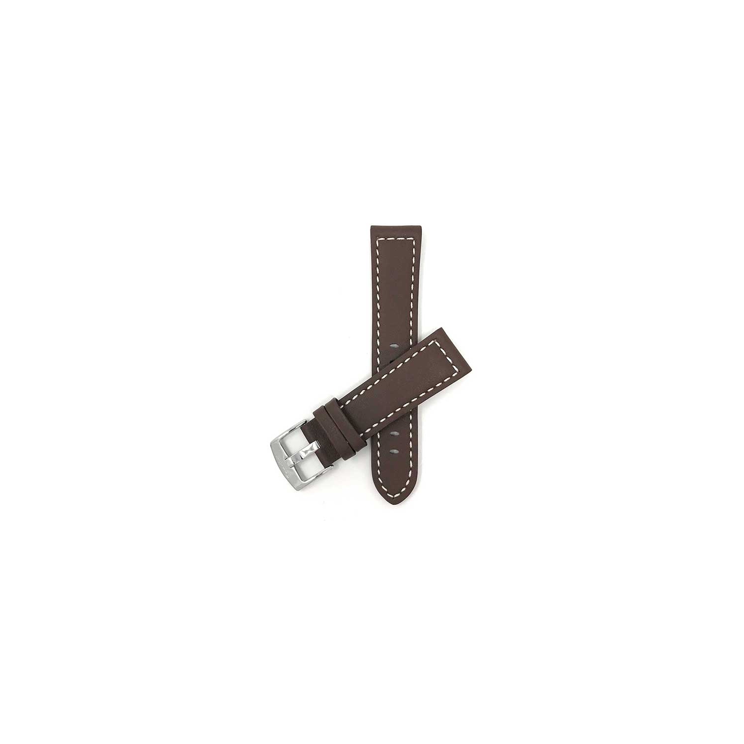Bandini Thick Leather Racer Smartwatch Strap, White Stitch For Mobvoi Ticwatch E, E3, C2 - 20mm, Brown / Silver Buckle