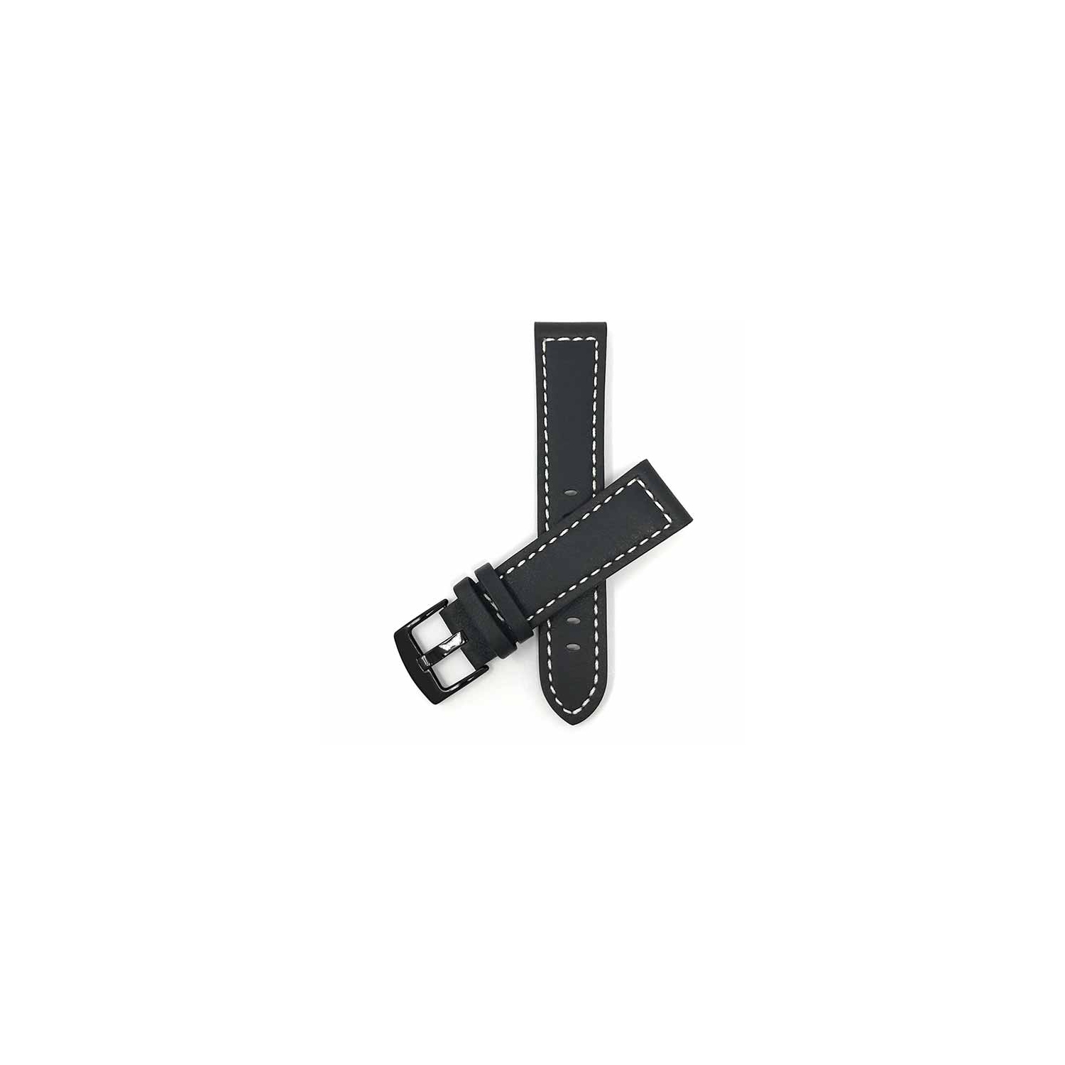 Bandini Thick Leather Racer Smartwatch Strap, White Stitch For Mobvoi Ticwatch E, E3, C2 - 20mm, Black / Black Buckle