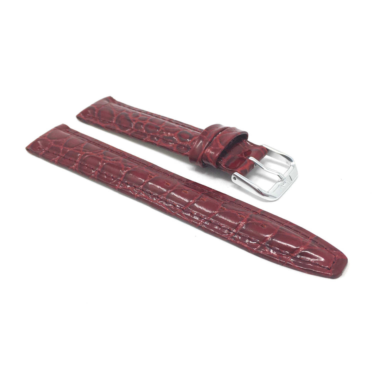 Bandini Womens Glossy Padded Leather Lizard Pattern Smart Watch Band Strap For Garmin Venu Sq - 20mm, Burgundy / Silver Buckle