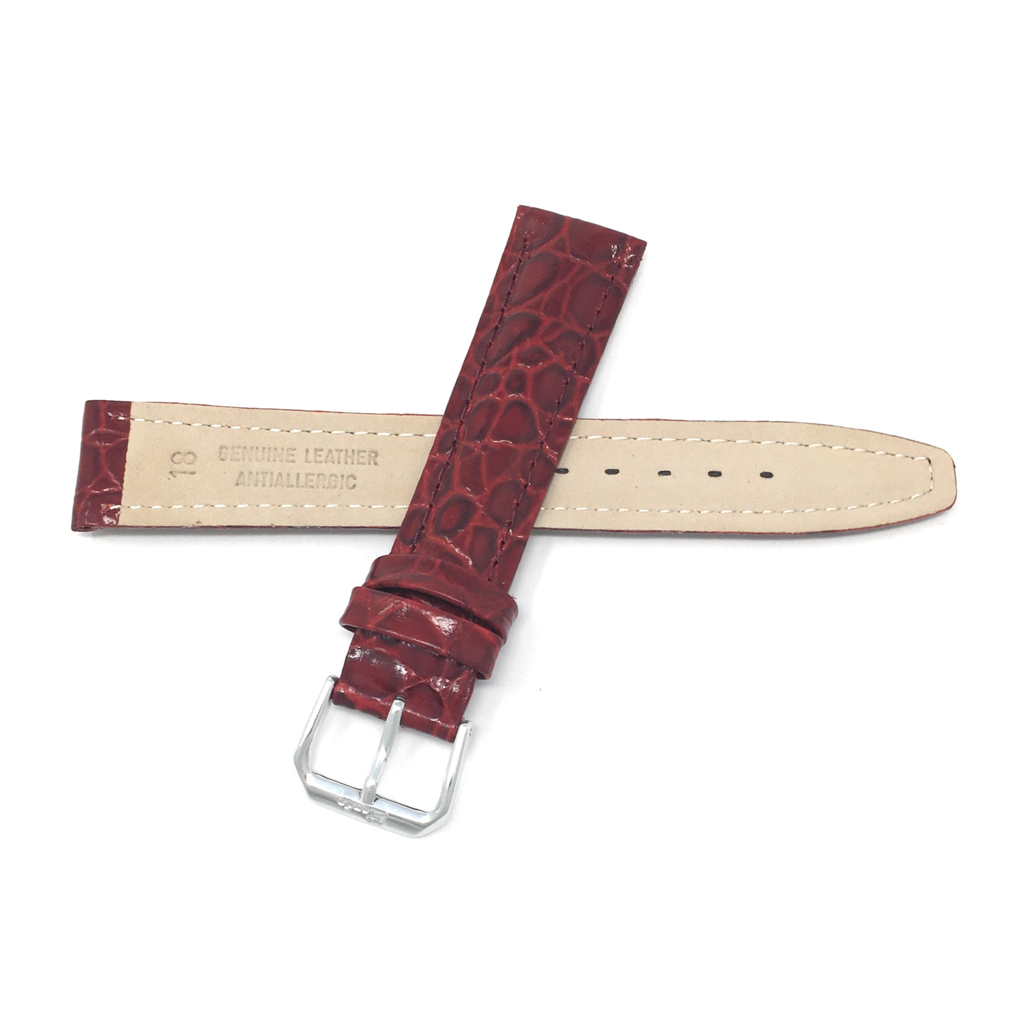 Bandini Womens Glossy Padded Leather Lizard Pattern Smart Watch Band Strap For Garmin Venu Sq - 20mm, Burgundy / Silver Buckle