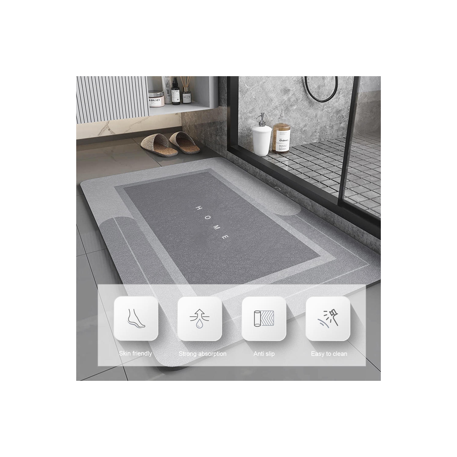 Bathroom Bathtub Mat Strong Absorption and Fast Drying Diatomaceous Earth - LIVINGbasics - Light Grey, 50*80cm