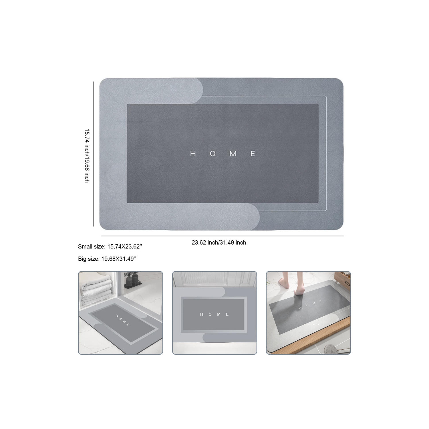 Bathroom Bathtub Mat Strong Absorption and Fast Drying Diatomaceous Earth - LIVINGbasics - Light Grey, 50*80cm