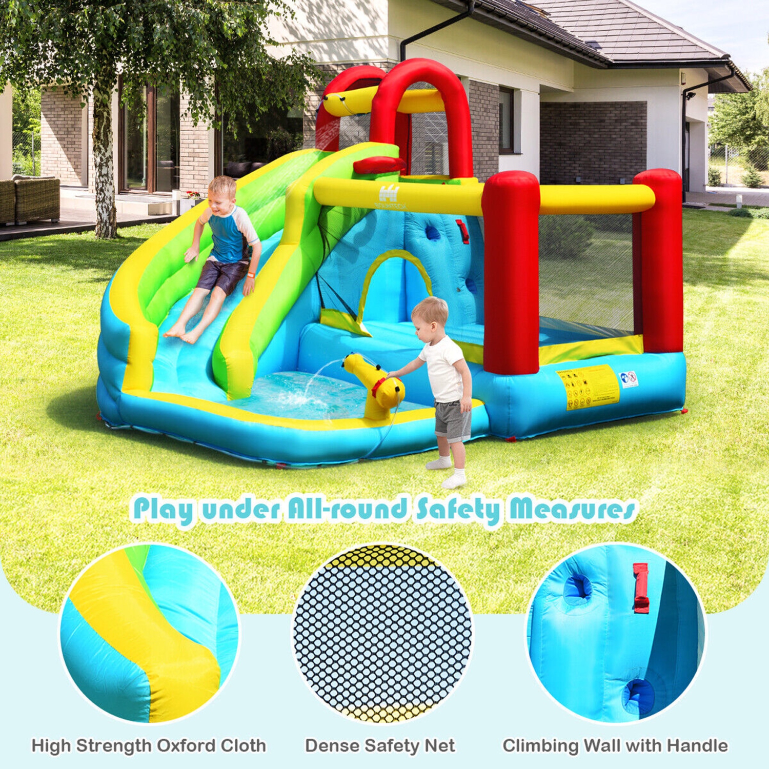 Gymax Inflatable Kids Water Slide Jumper Bounce House Splash Water Pool W/ 480W Blower