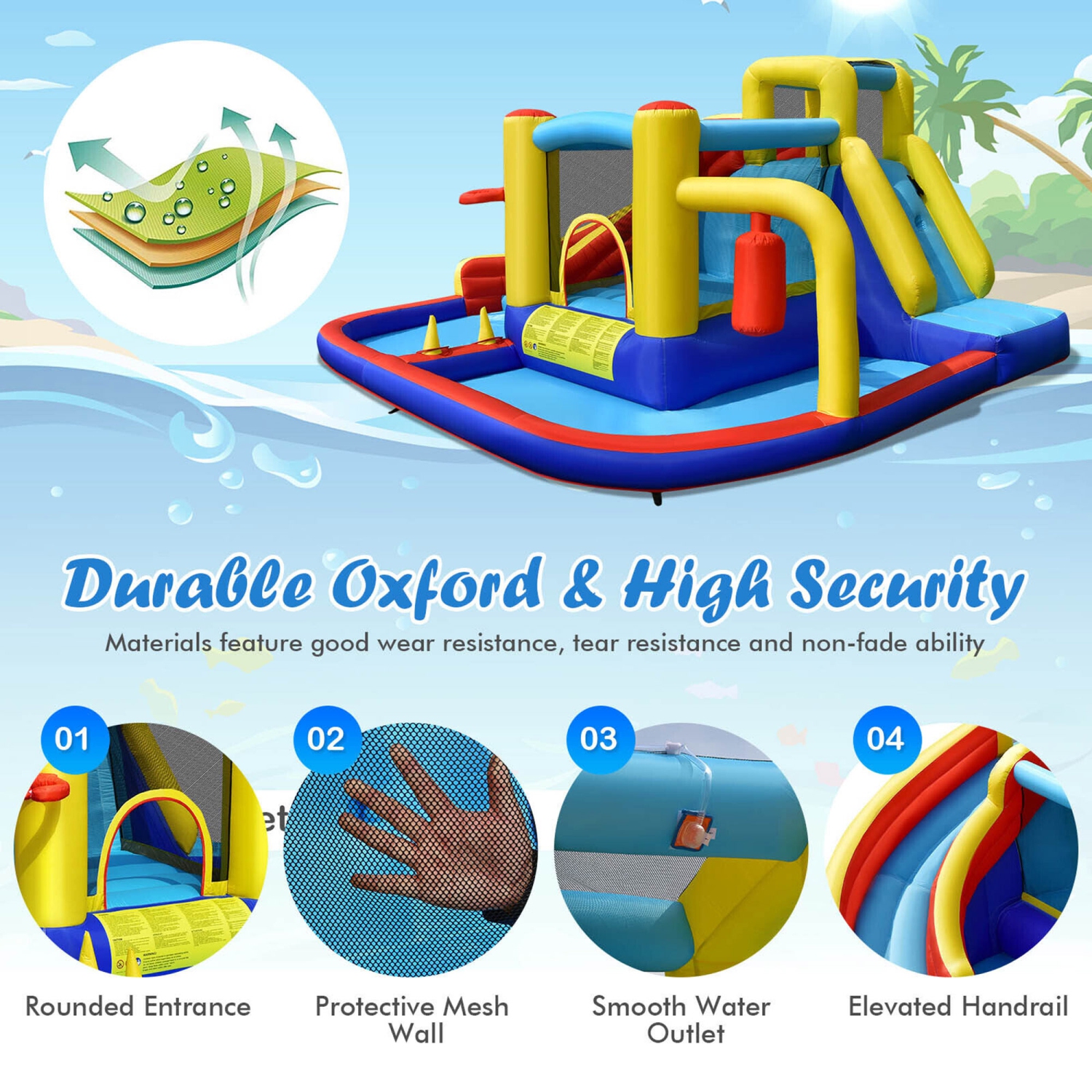 Gymax 7-in-1 Inflatable Water Slide Water Park Kids Bounce Castle Without Air Blower