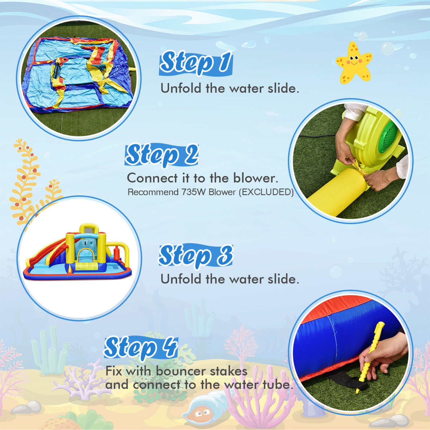 Gymax 7-in-1 Inflatable Water Slide Water Park Kids Bounce Castle Without Air Blower