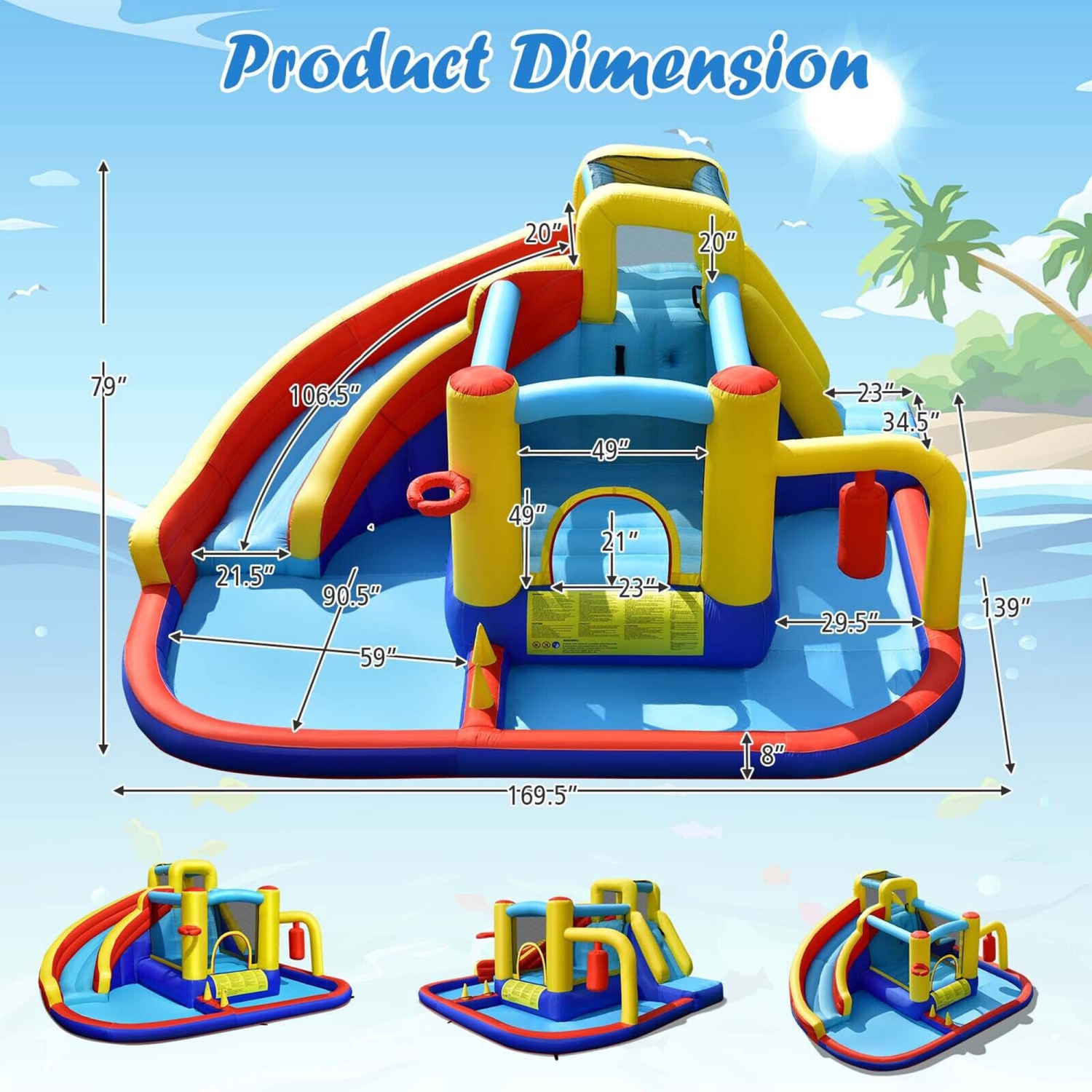 Gymax 7-in-1 Inflatable Water Slide Water Park Kids Bounce Castle With 735W Air Blower